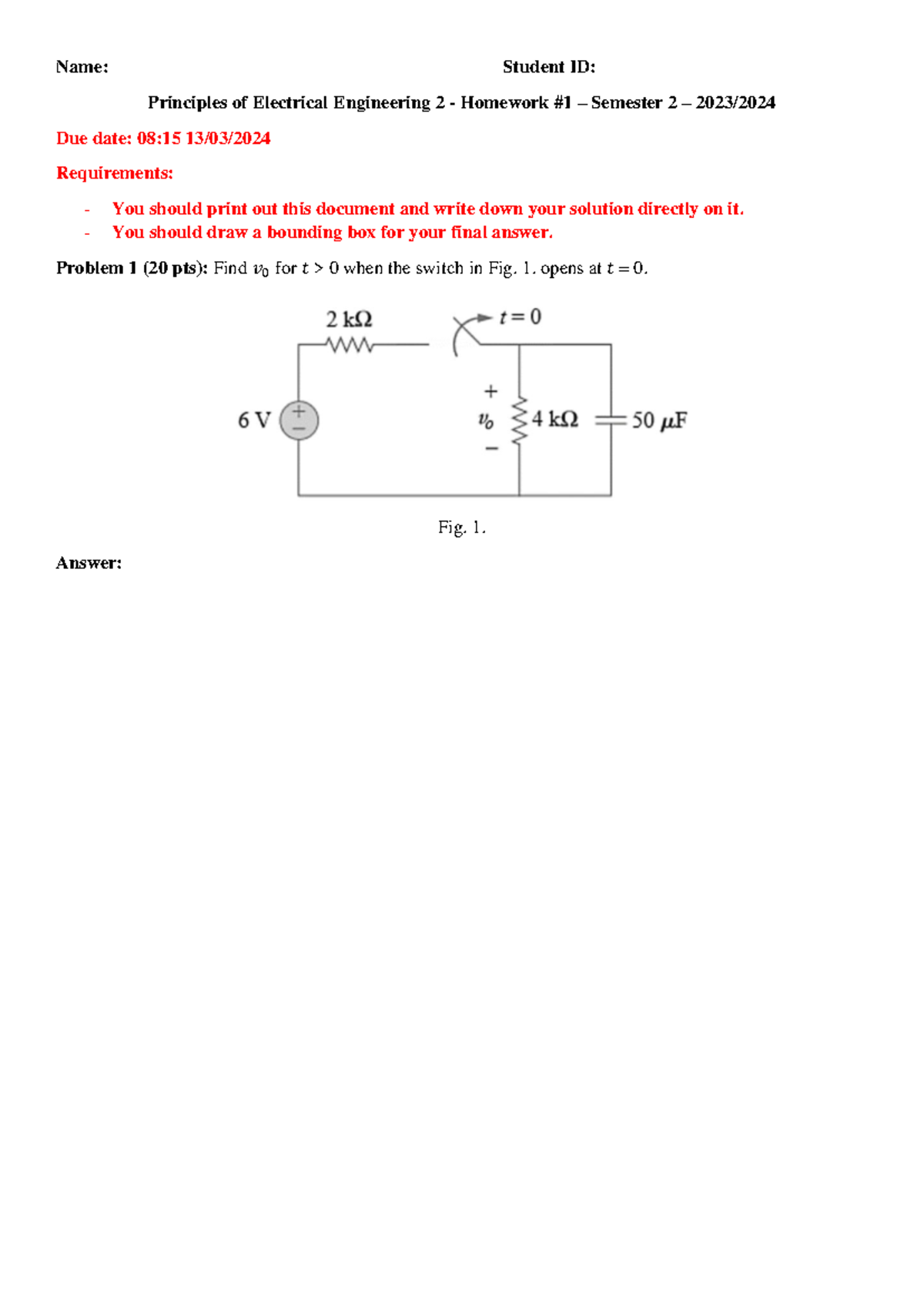 2324S2HW1 Homework 1 Principle of EE1 Laboratory Name Student
