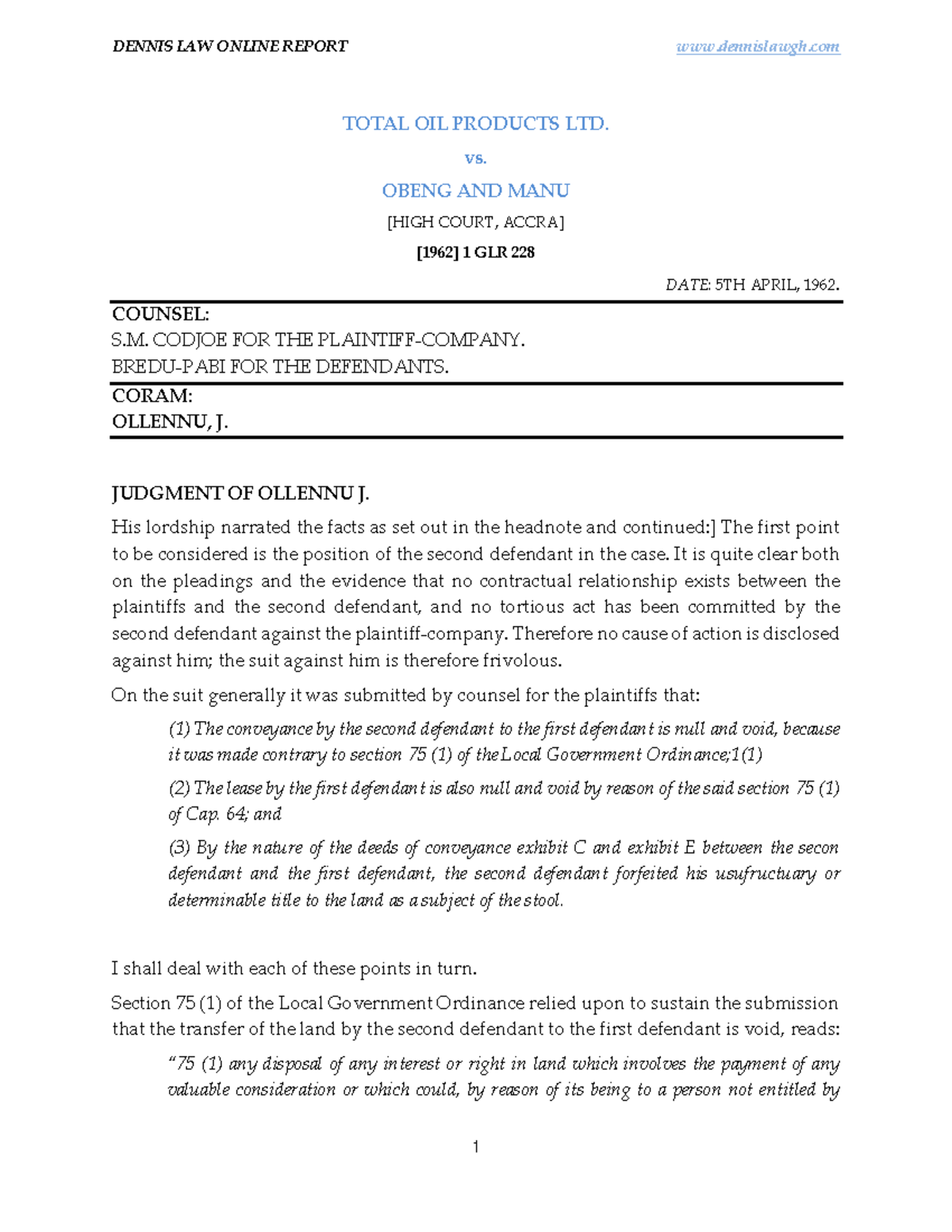 Total OIL Products LTD. v. Obeng AND MANU TOTAL OIL PRODUCTS LTD. vs