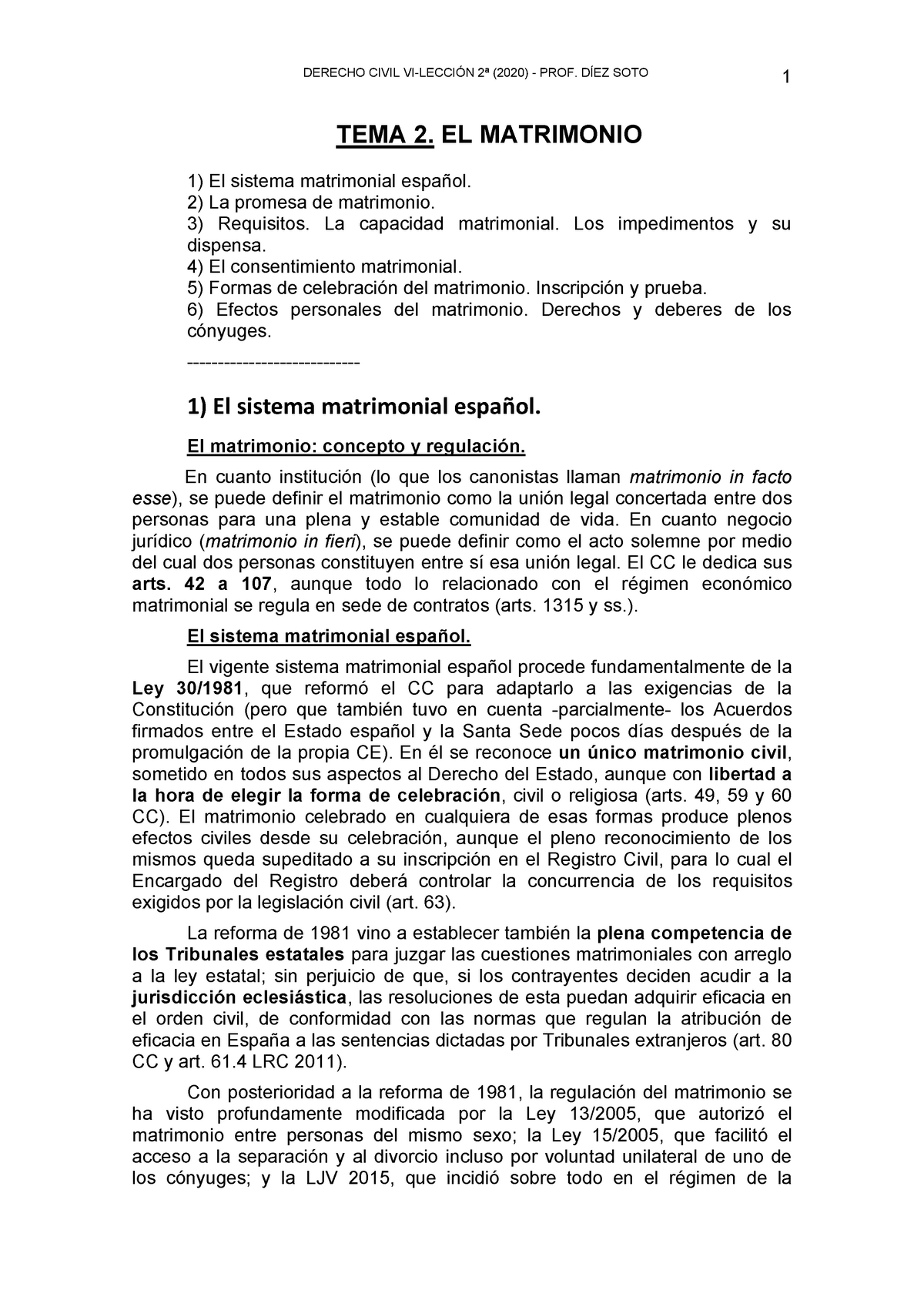 2020 6 02 Matrimonio - Apuntes 2 - 1 TEMA 2. EL MATRIMONIO El Sistema ...