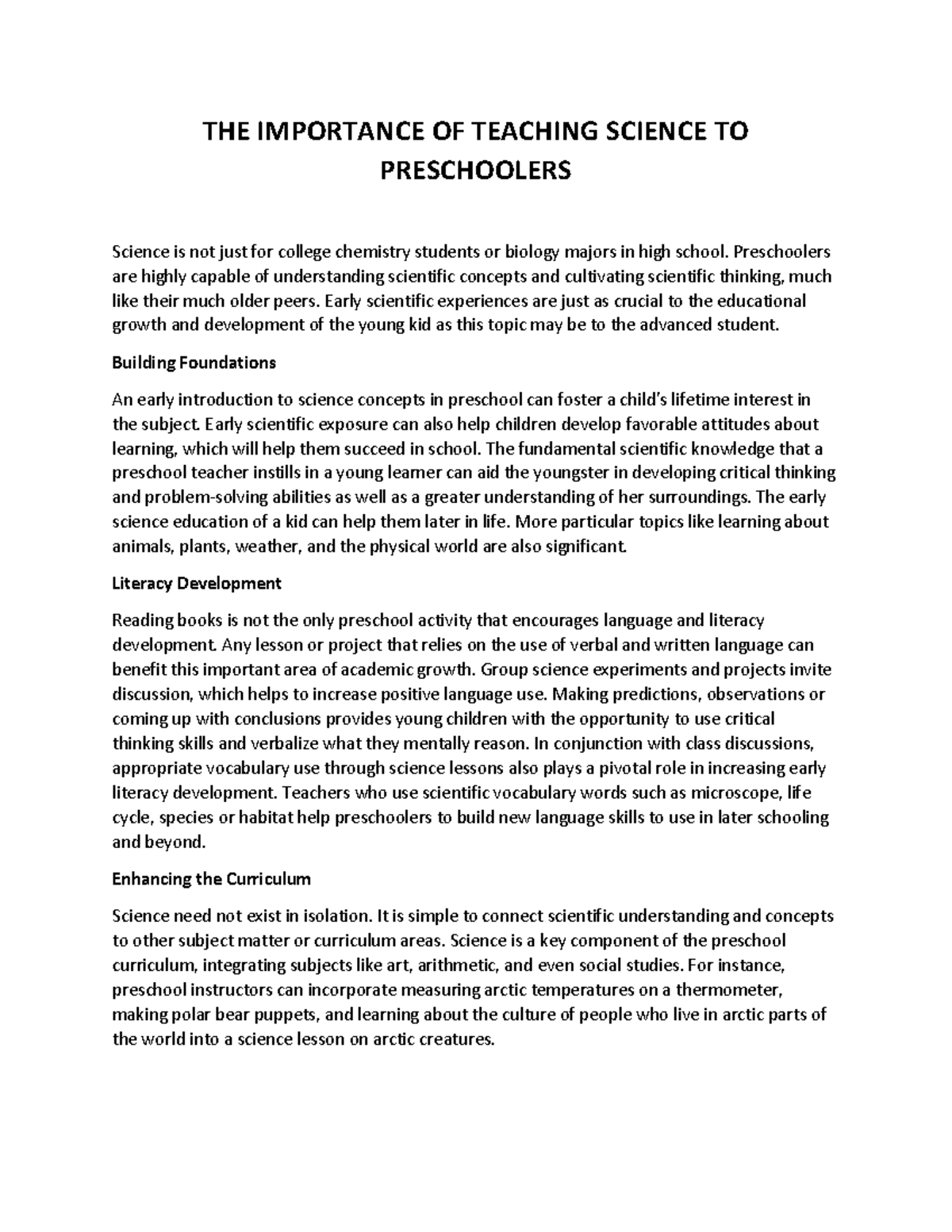The importance of teaching science to preschoolers the importance of