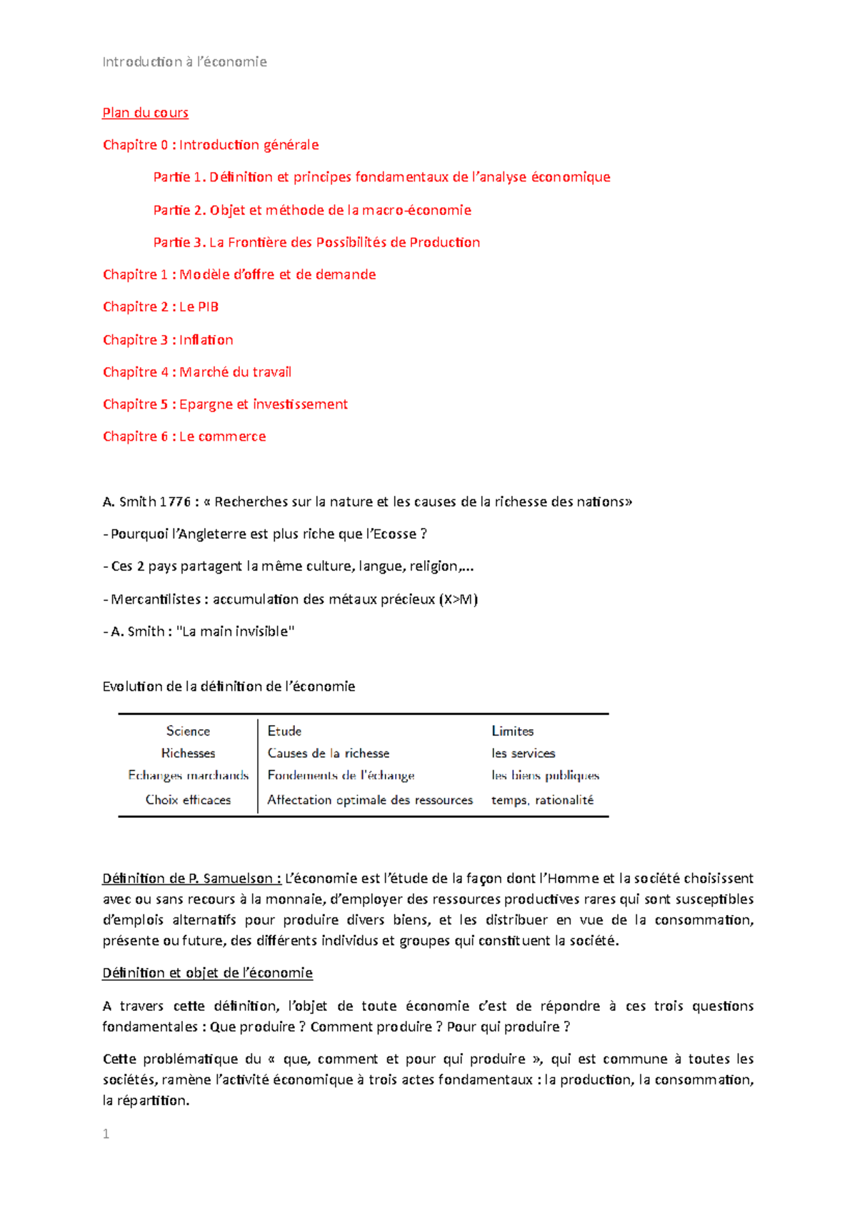 Cour entier eco - Plan du cours Chapitre 0 : Introduction générale ...