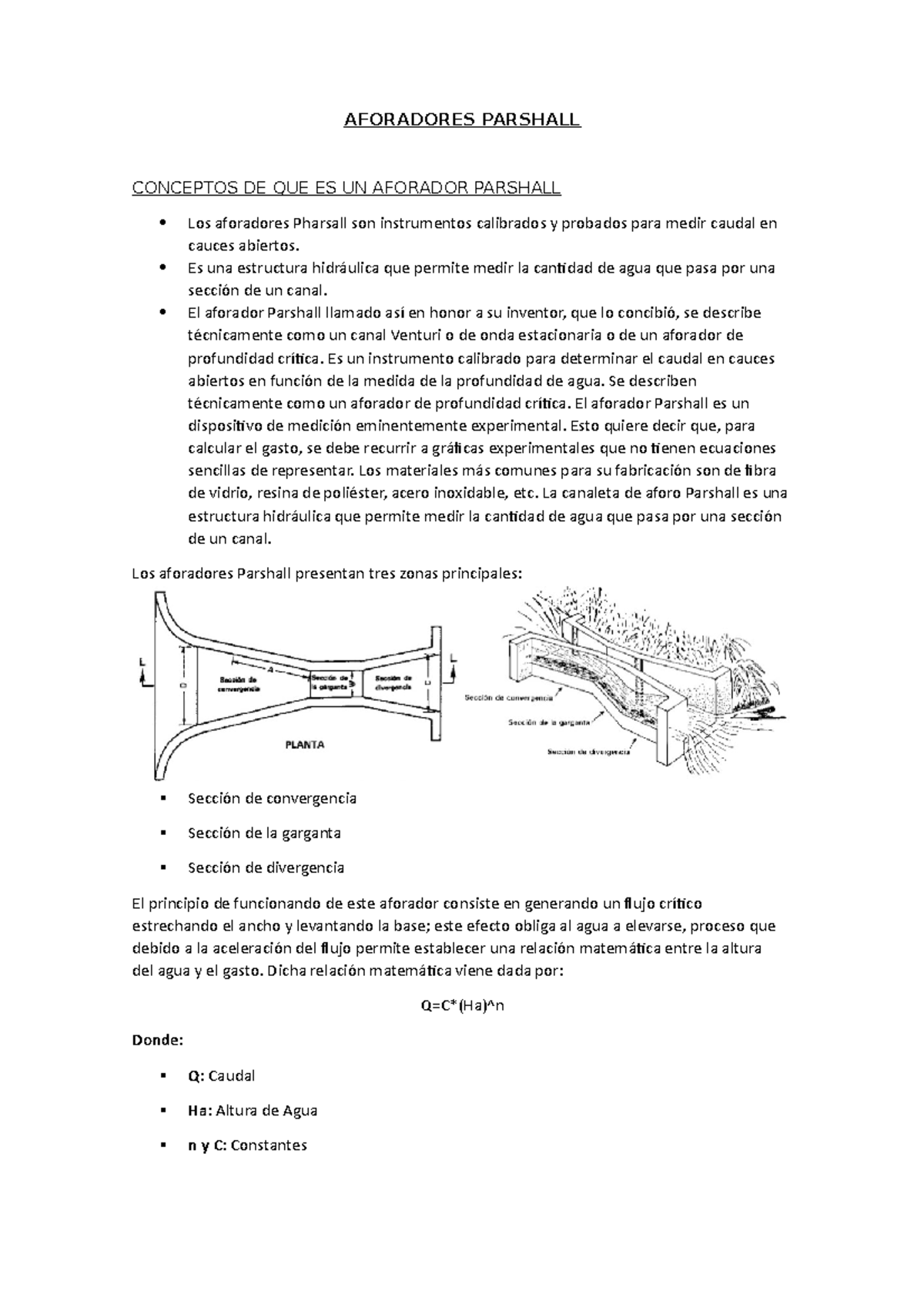Aforadores Parshall AFORADORES PARSHALL CONCEPTOS DE QUE ES UN