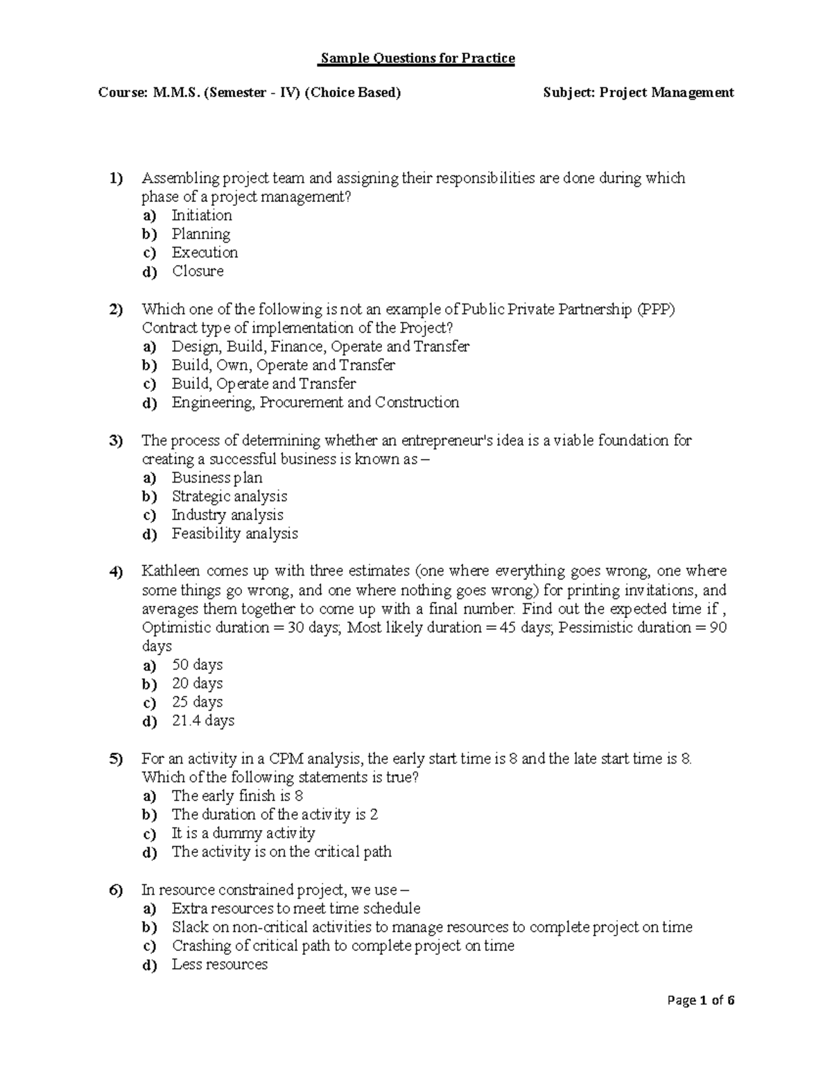 Project Management Sample Questions EsruoC M M Semse Et R I Project Management Sample Questions EsruoC M M Semse Et R I