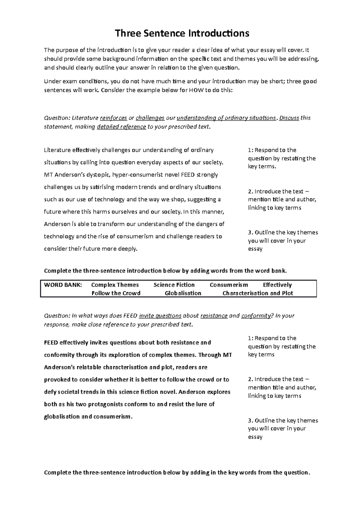 Three Sentence Introductions-2 - Studocu