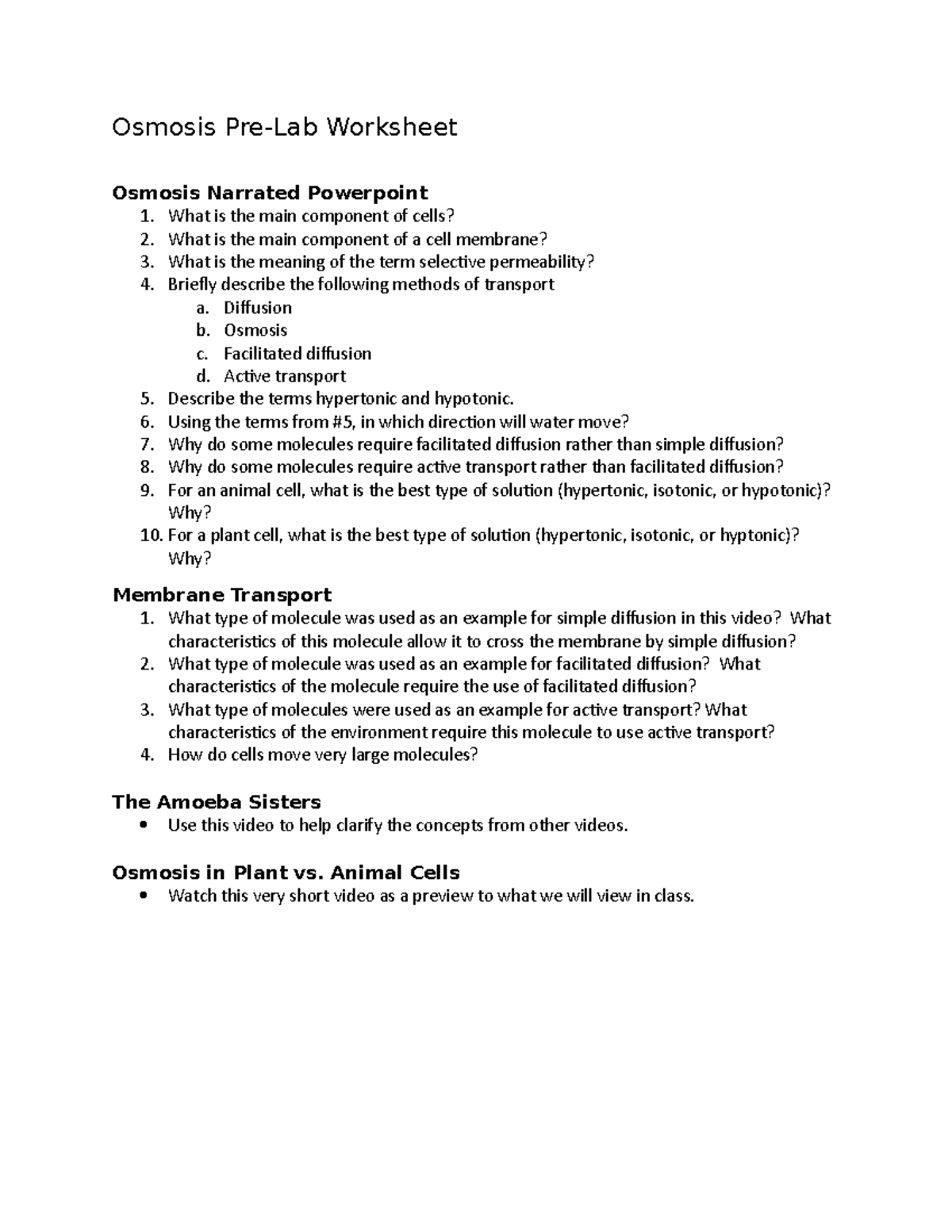 F21 Osmosis PreLab Worksheet Osmosis PreLab Worksheet Osmosis