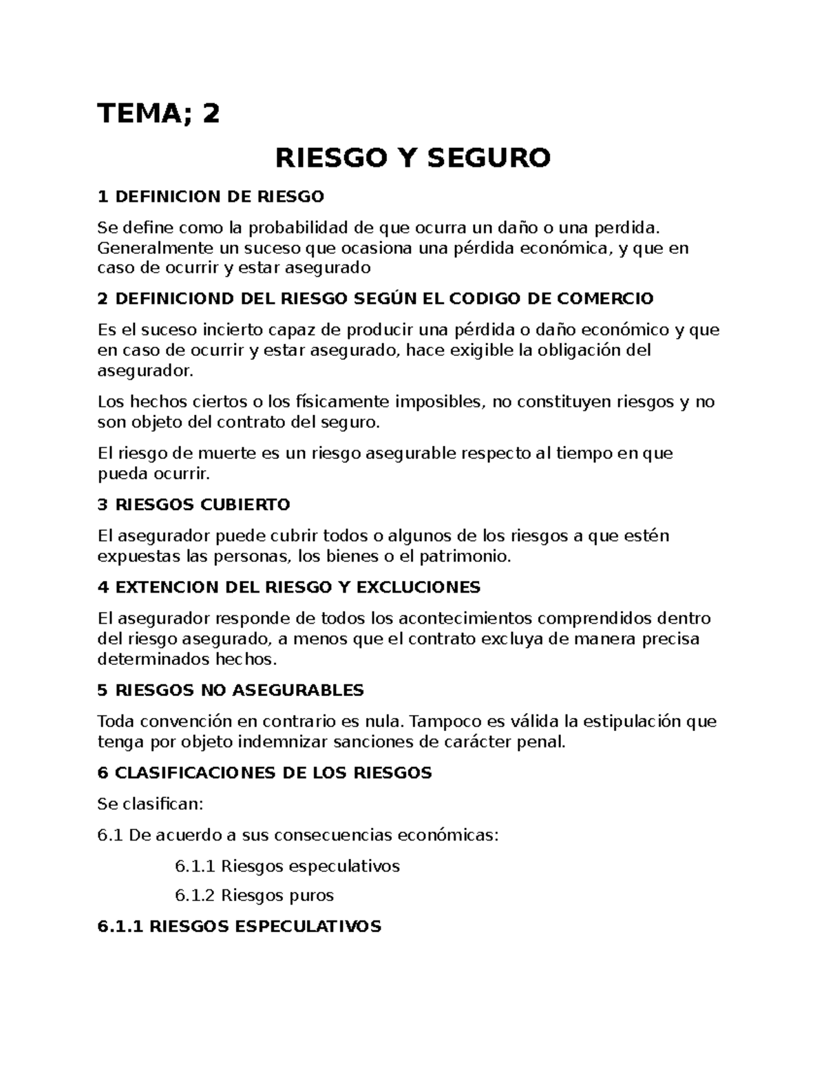 Riesgo Y Seguro - TEMA; 2 RIESGO Y SEGURO 1 DEFINICION DE RIESGO Se ...