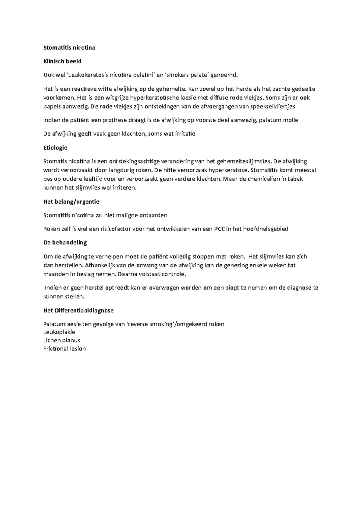 Stomatitis nicotina mondslijmvlies afwijking Stomatitis nicotina