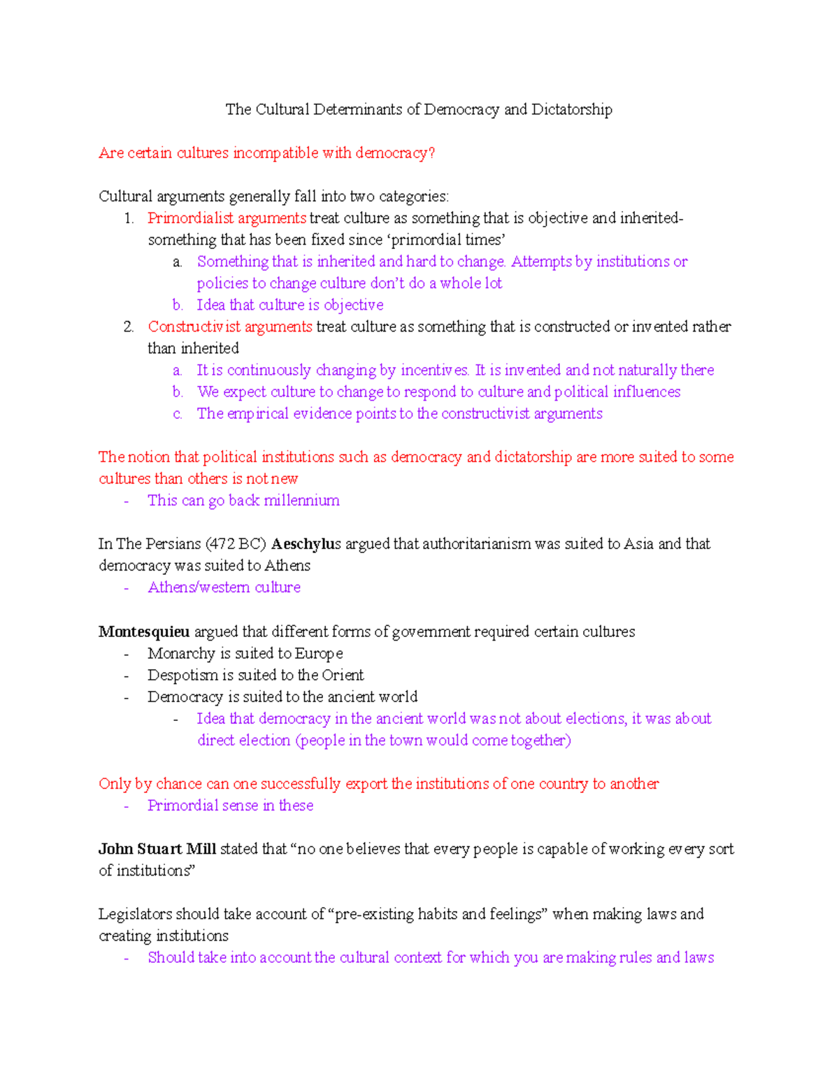 Ch. 7 The Cultural Determinants of Democracy and Dictatorship The Cultural Determinants of