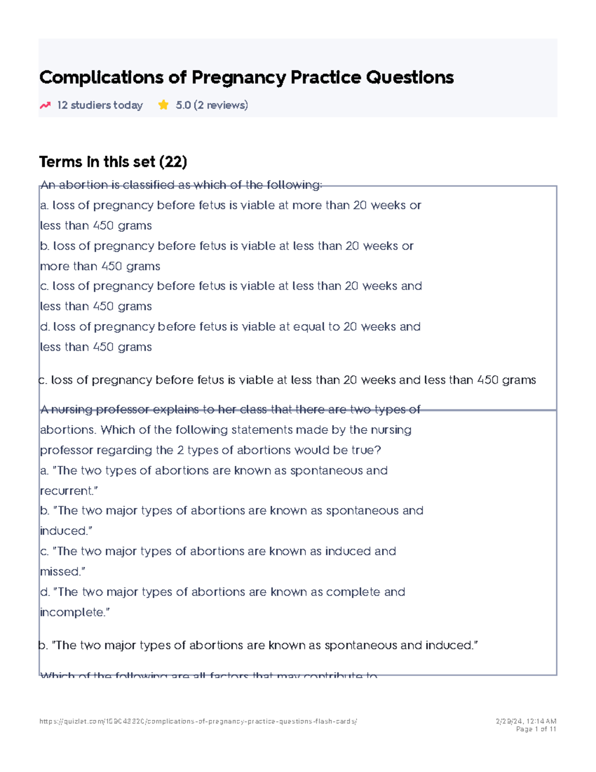 Complications of Pregnancy Practice Questions Flashcards Quizlet ...