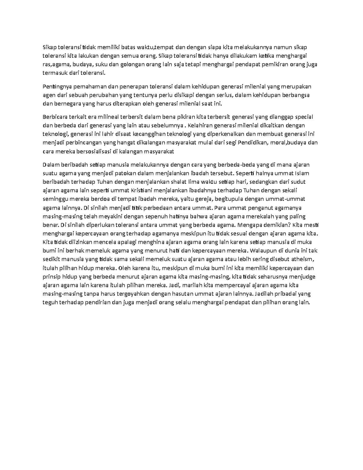 Pidato Toleransi uprak Sikap toleransi tidak memiliki batas waktu