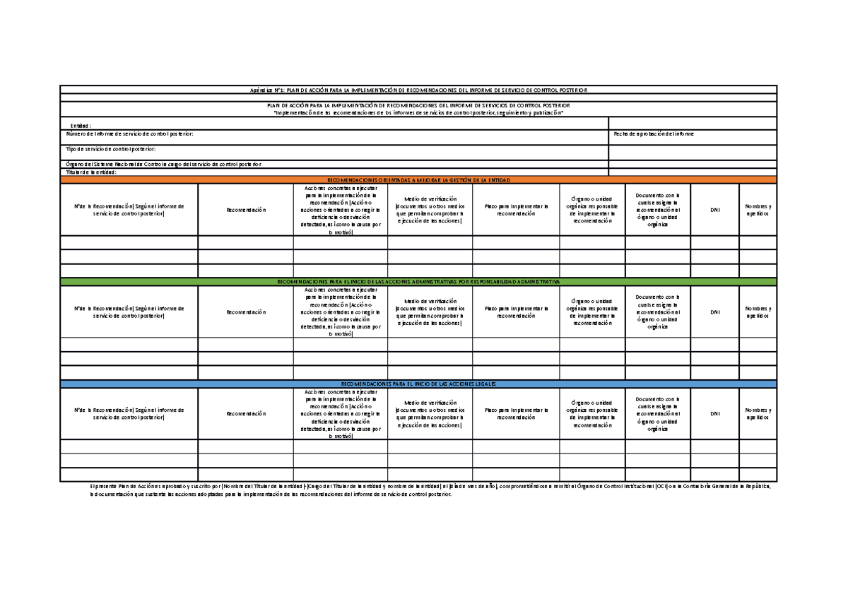 Formato de plan de acción - Informe de control posterior - Apéndice N°1 ...