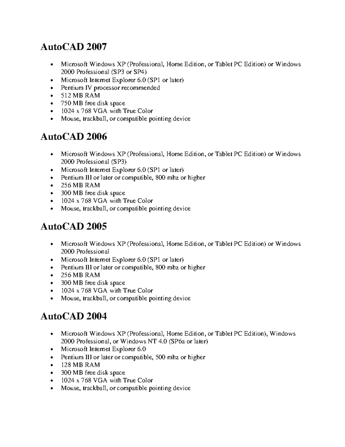 Autocad-Autodesk 2000-2007 Installation requirnments - AutoCAD 2007 ...