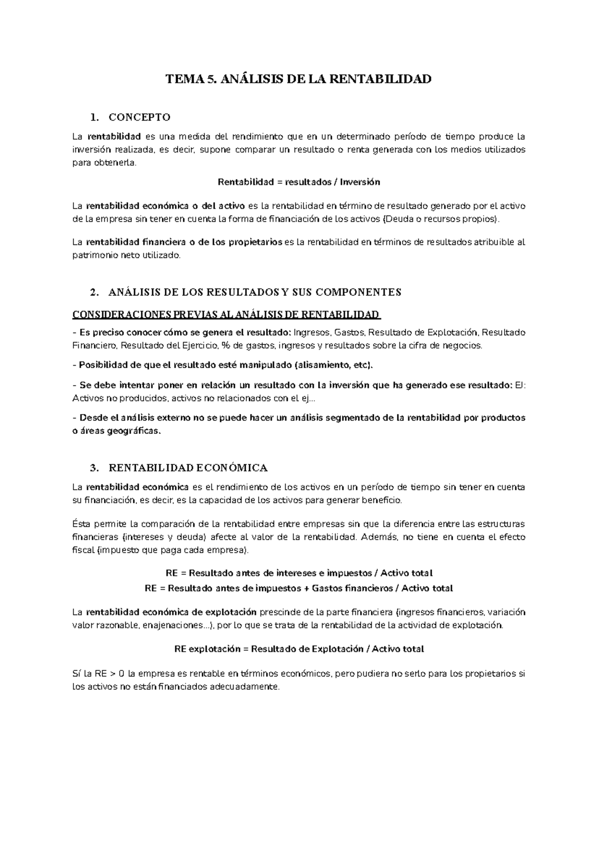 TEMA 5. ANÁLISIS DE LA RENTABILIDAD - TEMA 5. ANÁLISIS DE LA ...