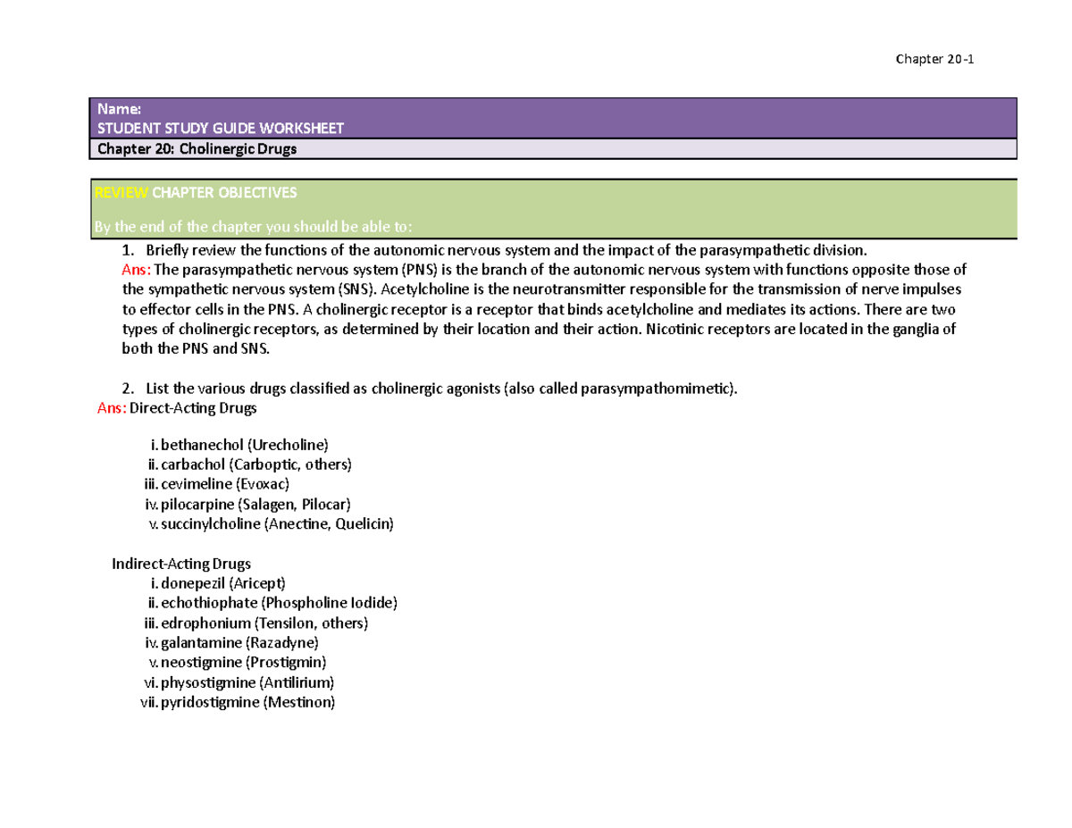 Chapter 20 Study Guide - good to review the material. - Name: STUDENT ...