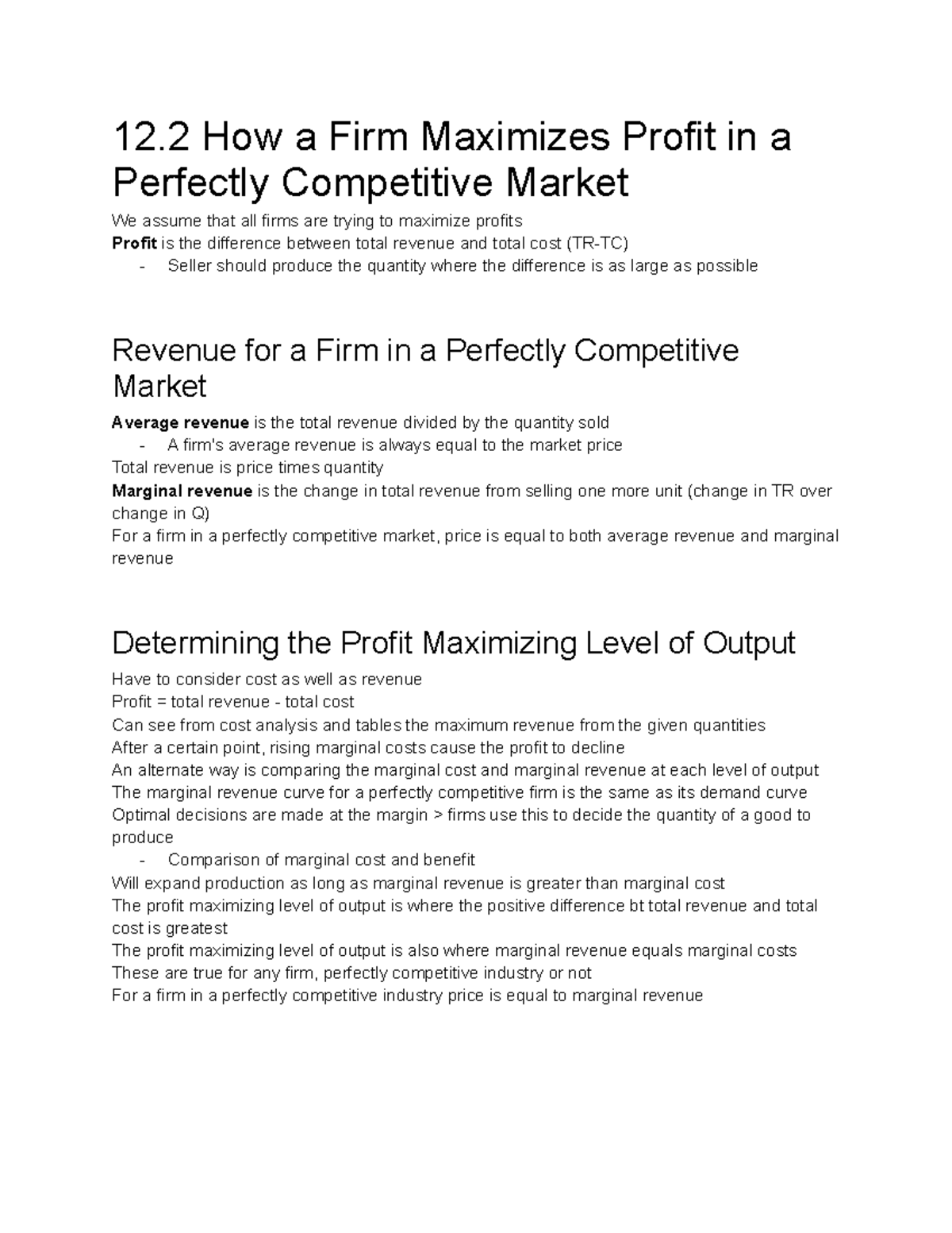 12.2 How a Firm Maximizes Profit in a Perfectly Competitive Market ...