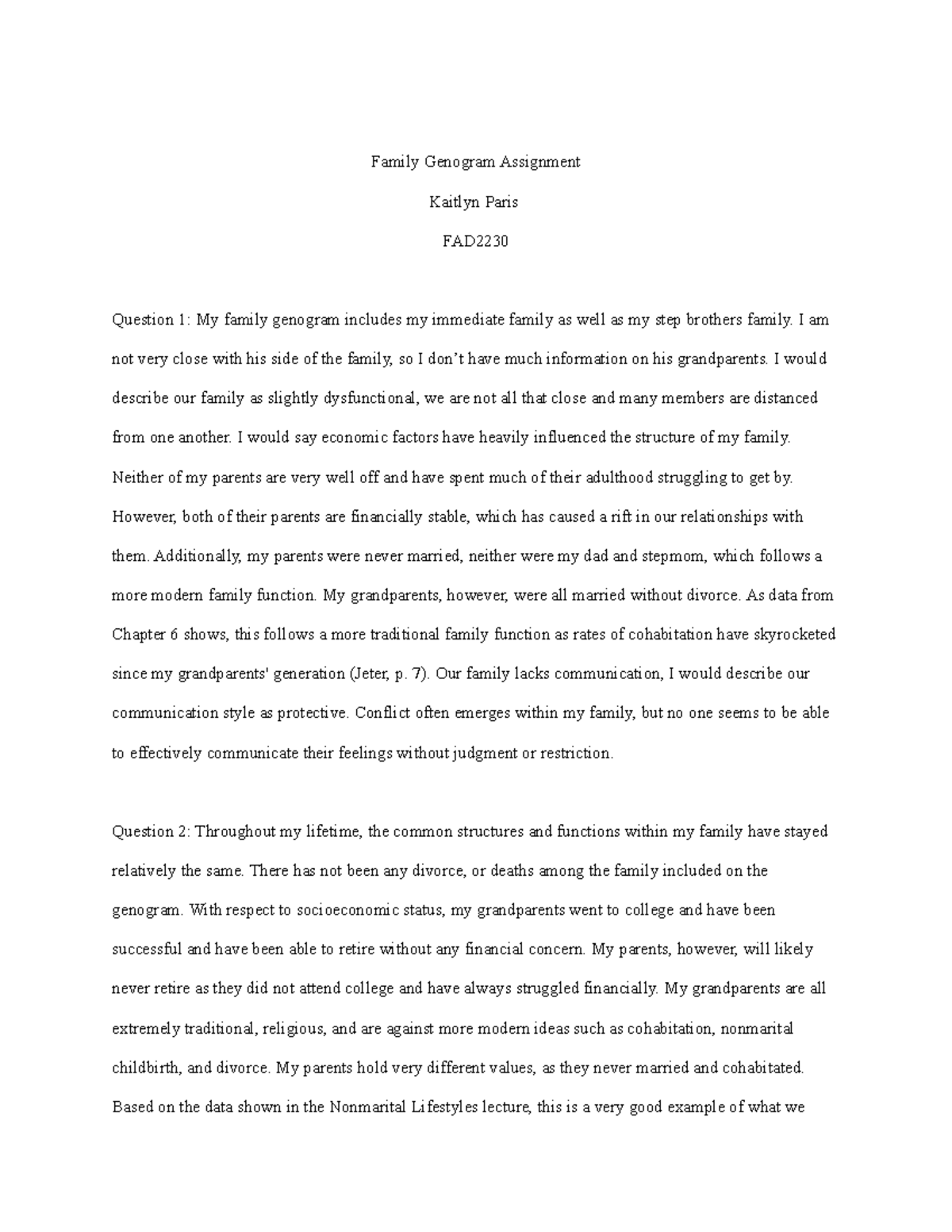 Genogram assignment - Family Genogram Assignment Kaitlyn Paris FAD ...