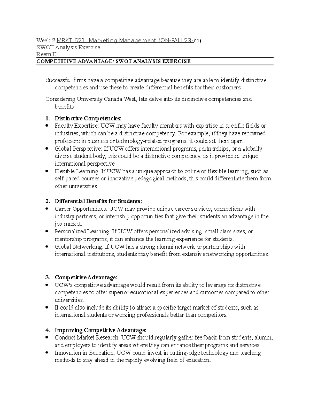WEEK 2 MRKT621 SWOT Analysis Excercise - Week 2 MRKT 621: Marketing ...