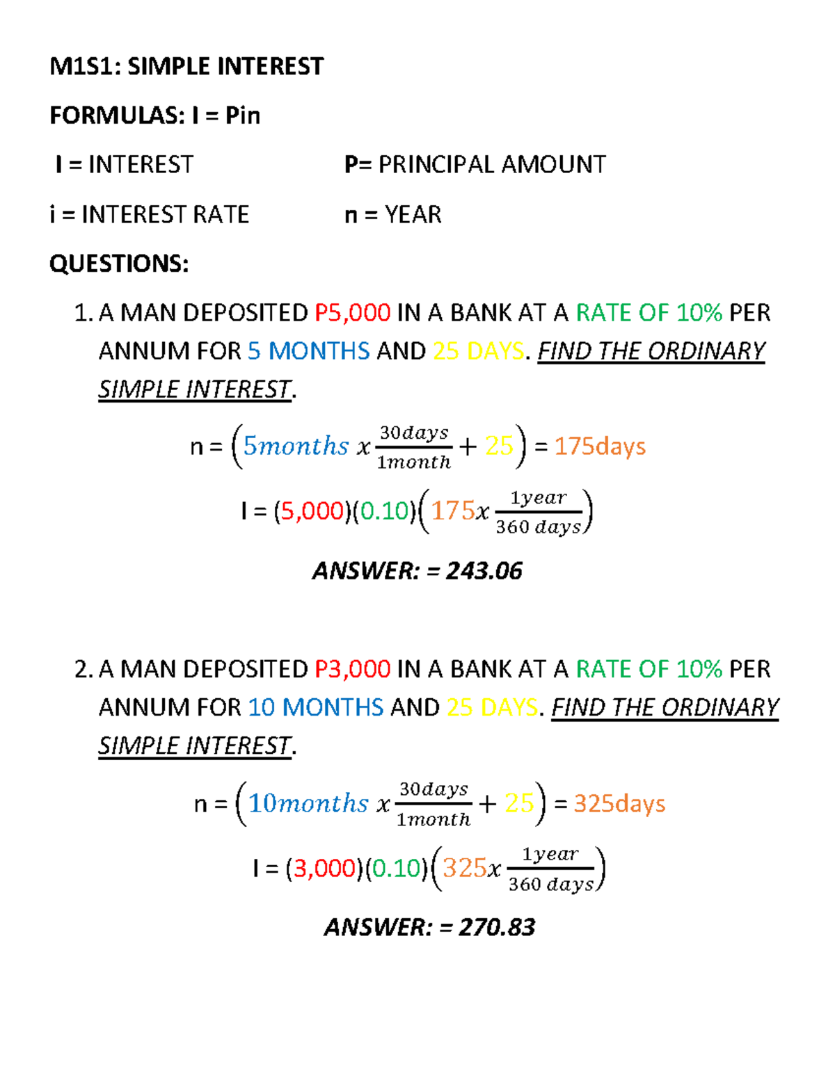 Engeco Final v1.11 Helpful for notes M1S1 SIMPLE INTEREST