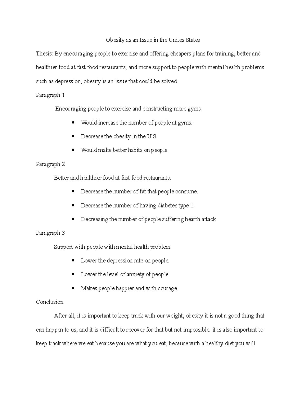 Obesity as an Issue in the Unites States - Paragraph 1 Encouraging ...