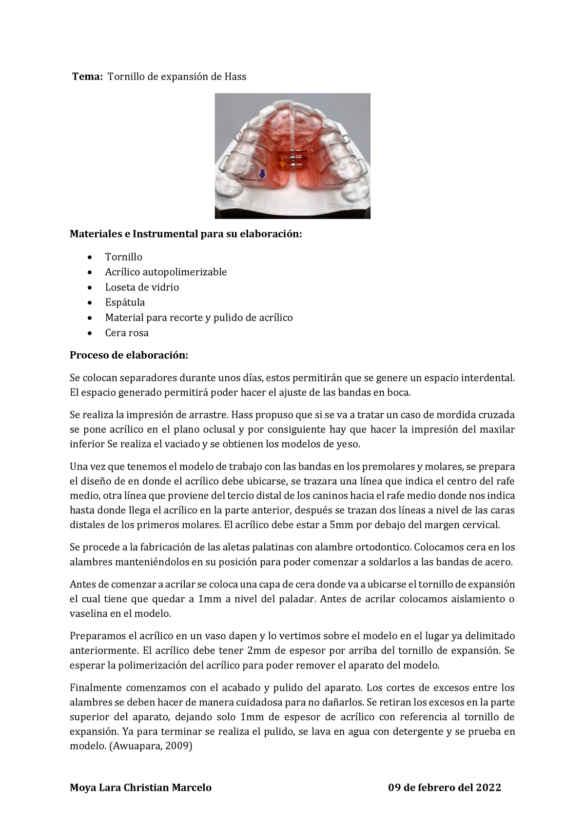 Trabajo orto tornillo de expansión de hass - Tema: Tornillo de expansión de  Hass Materiales e - Studocu