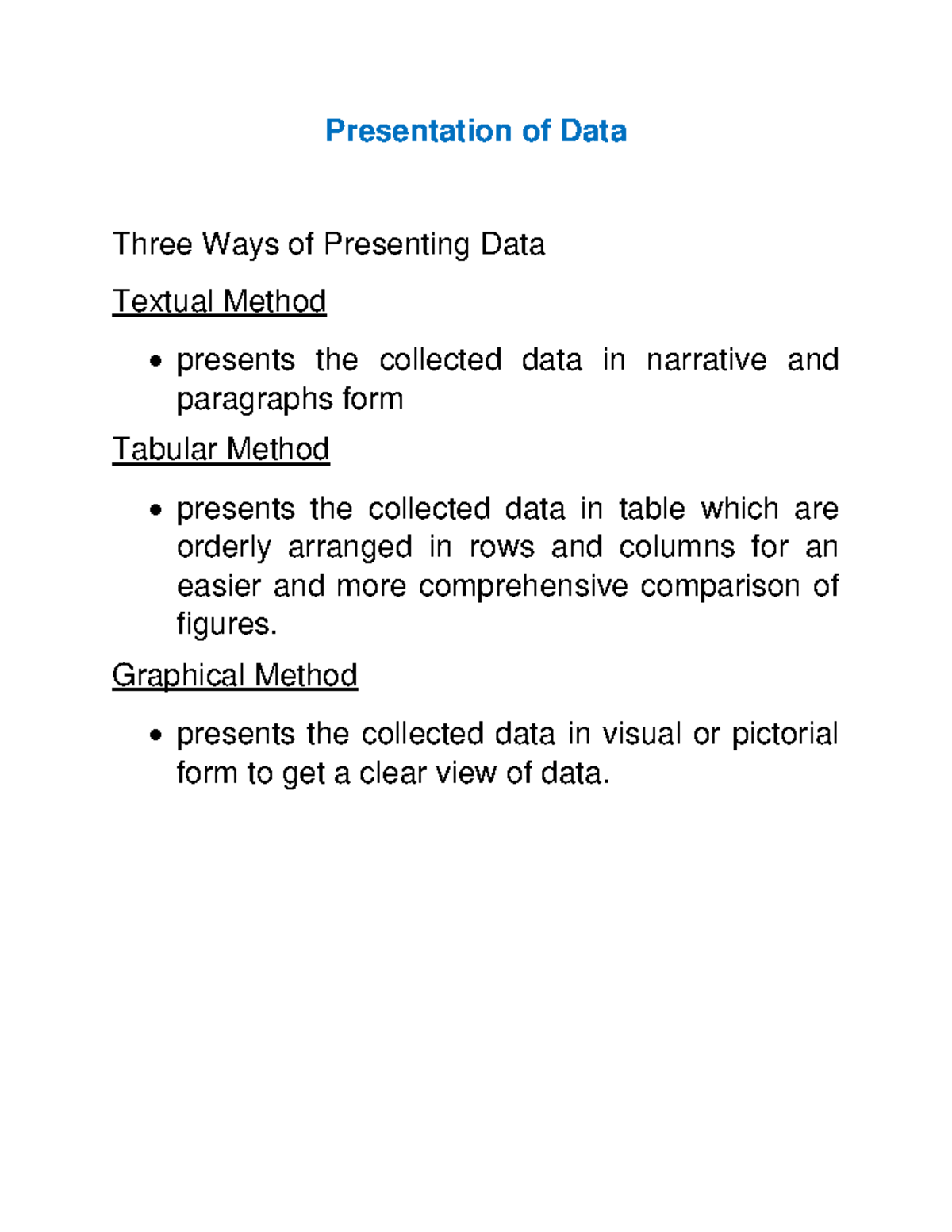 1 For Educ Purpose Presentation Of Data Three Ways Of Presenting 