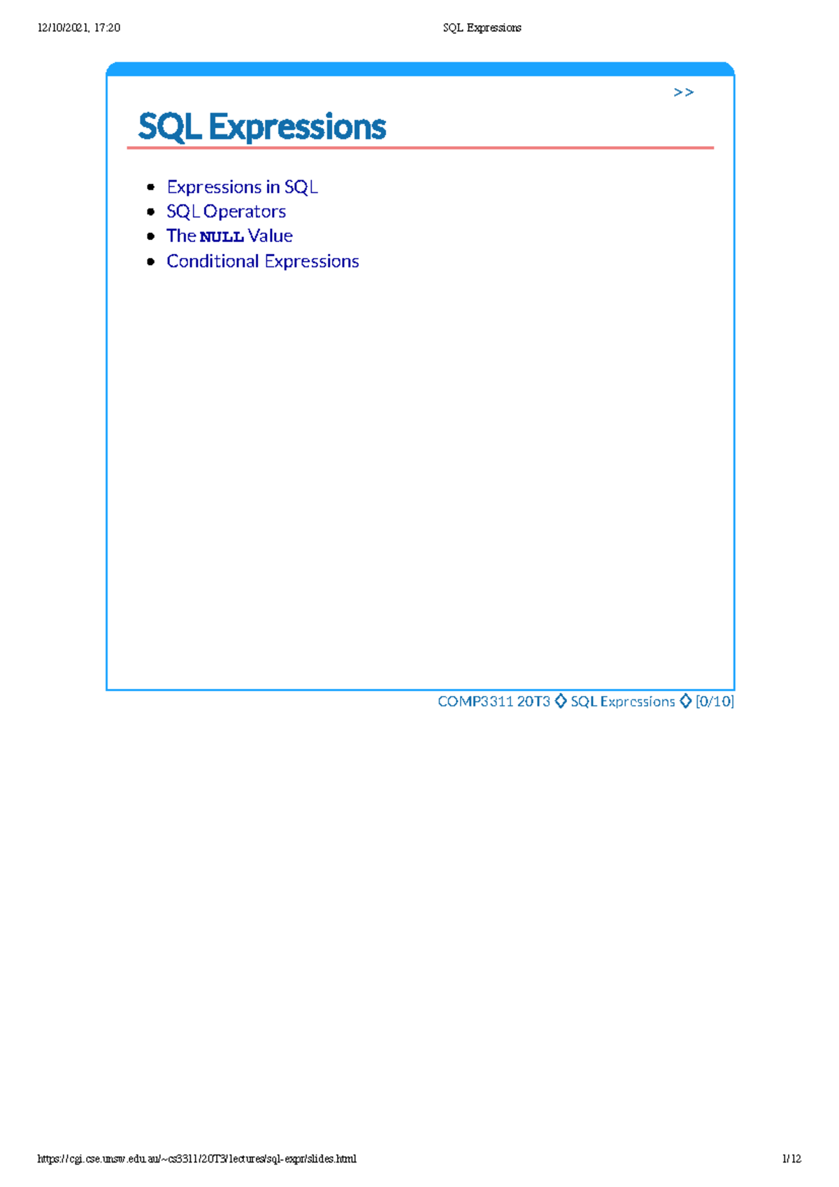 SQL Expressions - + , = ) or keywords (e. between ) SQL constants are ...