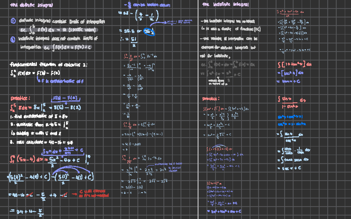 Notes - Practice for definite and indefinite integrals - the definite ...
