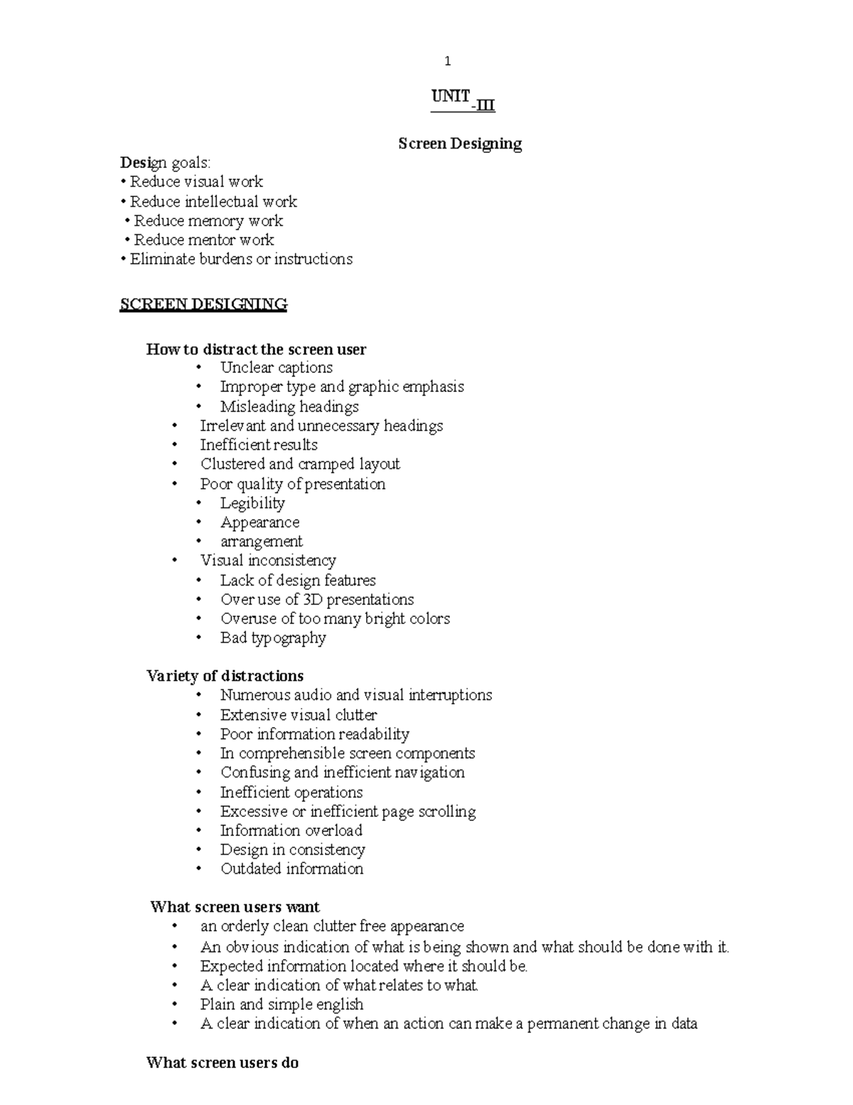 HciUnit3 Unit 3 1 UNITIII Screen Designing Design goals Reduce