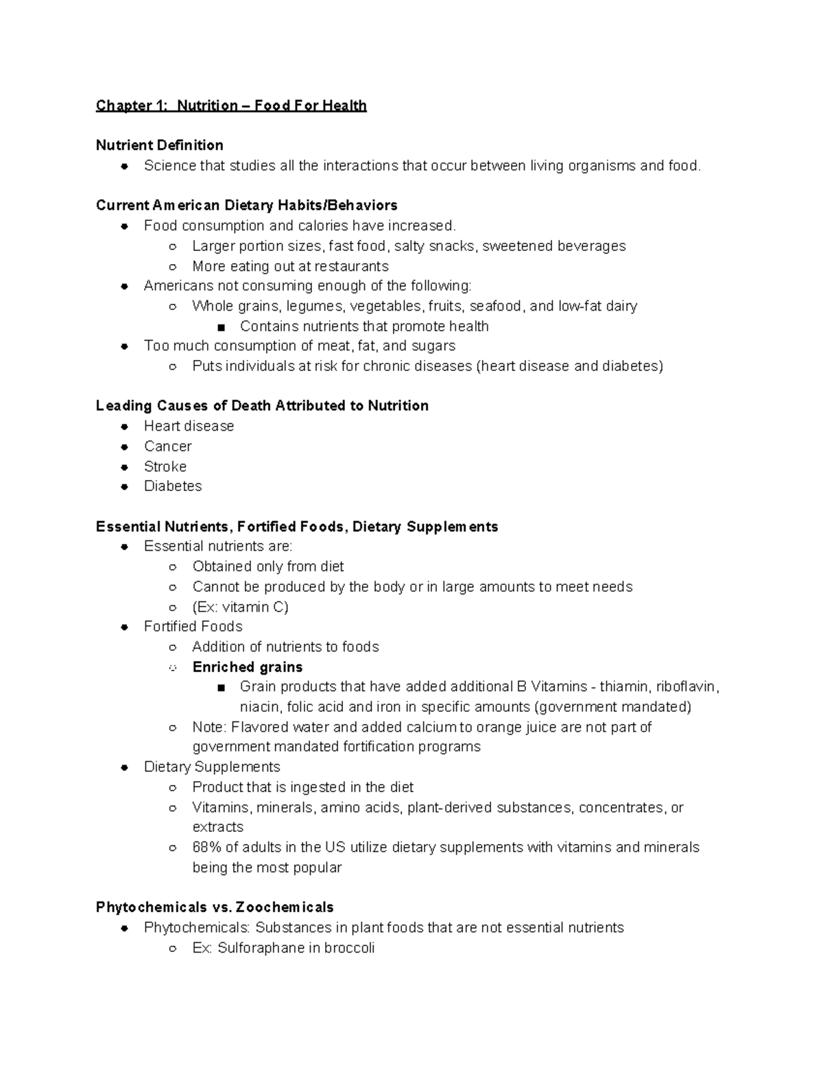 NUSC 1165 Exam 1 - Chapter 1: Nutrition – Food For Health Nutrient ...