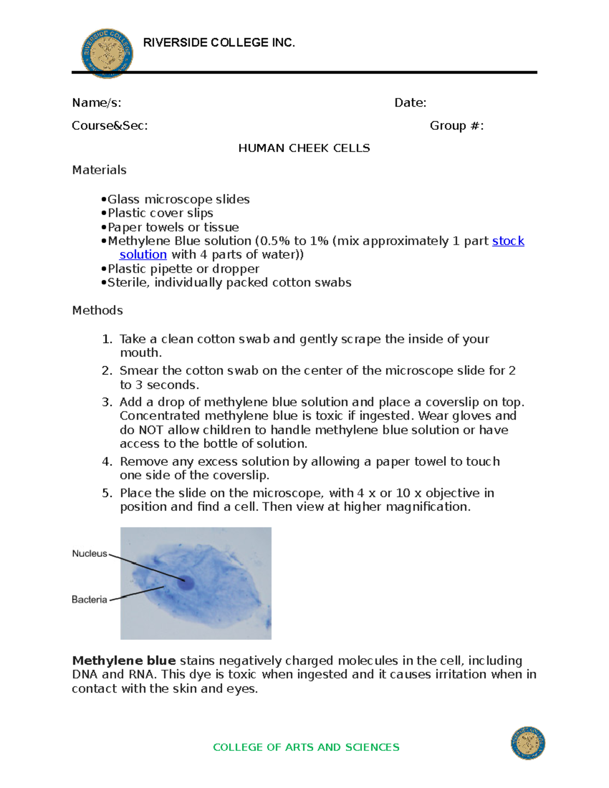 Cheek CELL F2F - RIVERSIDE COLLEGE INC. Name/s: Date: Course&Sec: Group ...