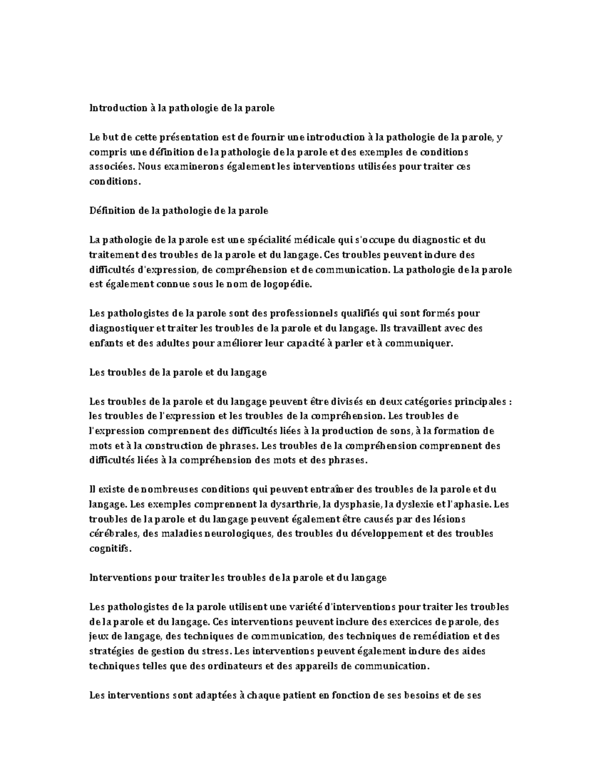Speech-Language Pathology - Introduction à la pathologie de la parole ...