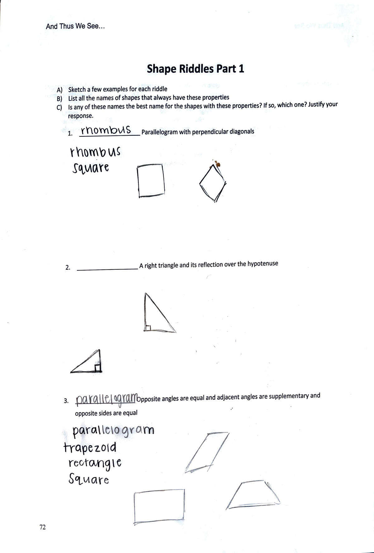 Prepare 5 - Shape Riddles Part 1 A) Sketch A Few Examples For Each ...