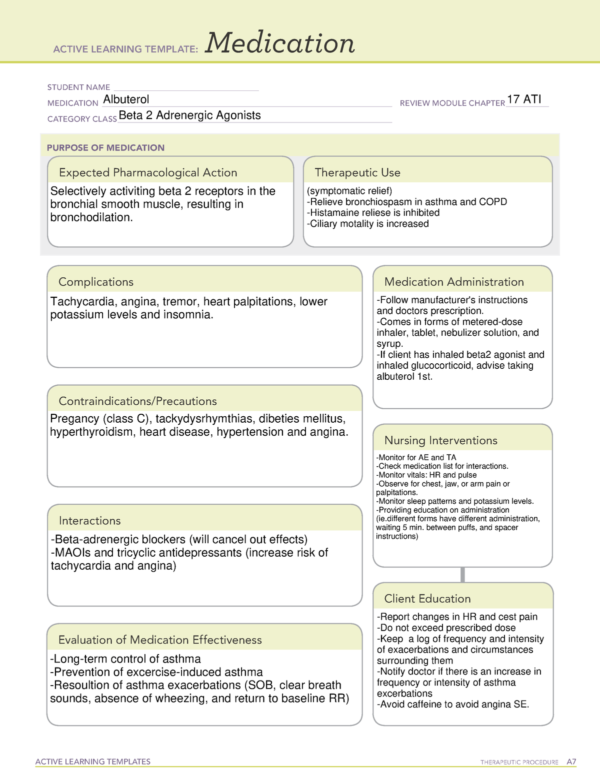 Albuterol Medication Active Learning Template ATI ACTIVE LEARNING