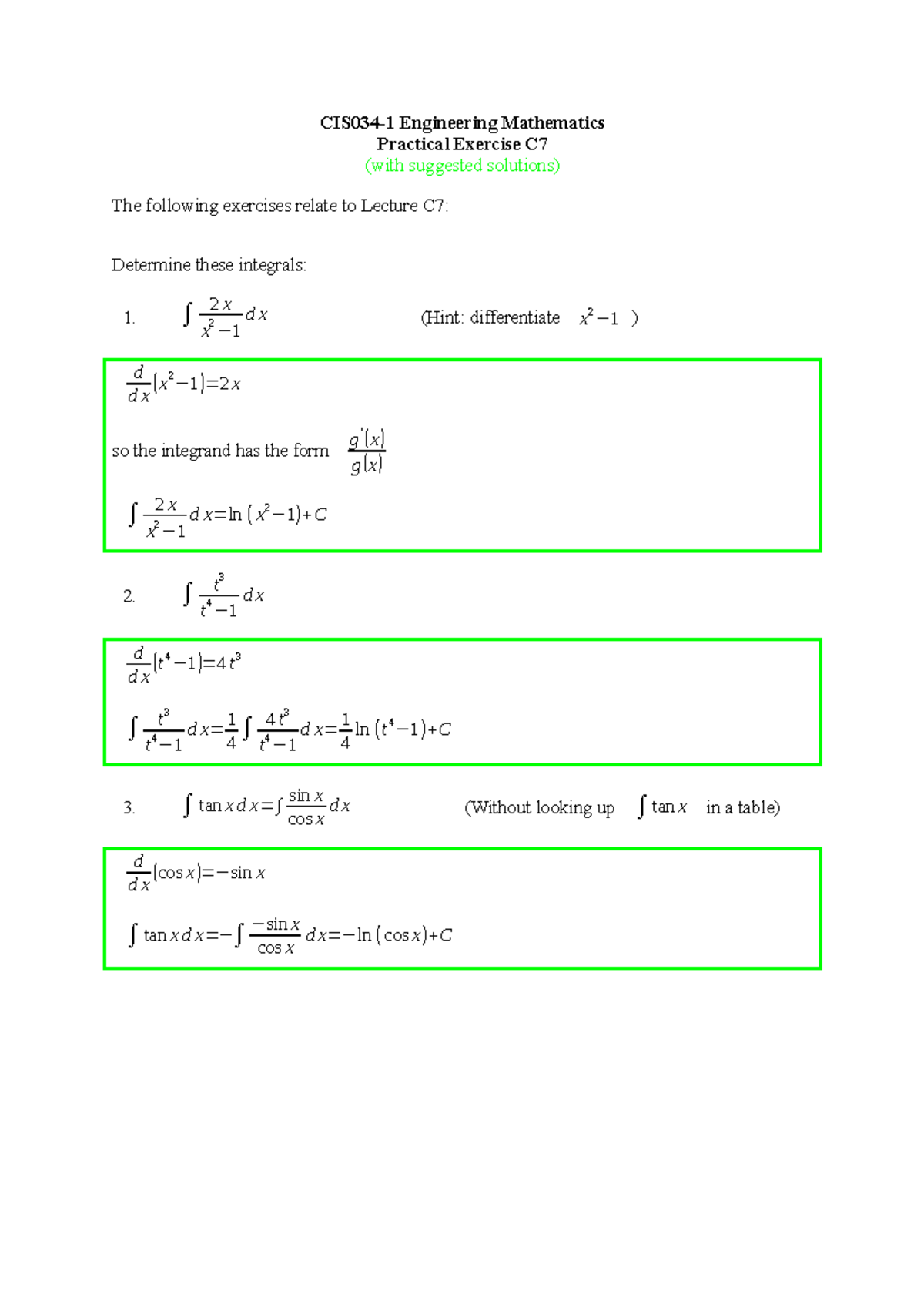 CIS034-1 Practical C7 solutions - CIS034-1 Engineering Mathematics ...