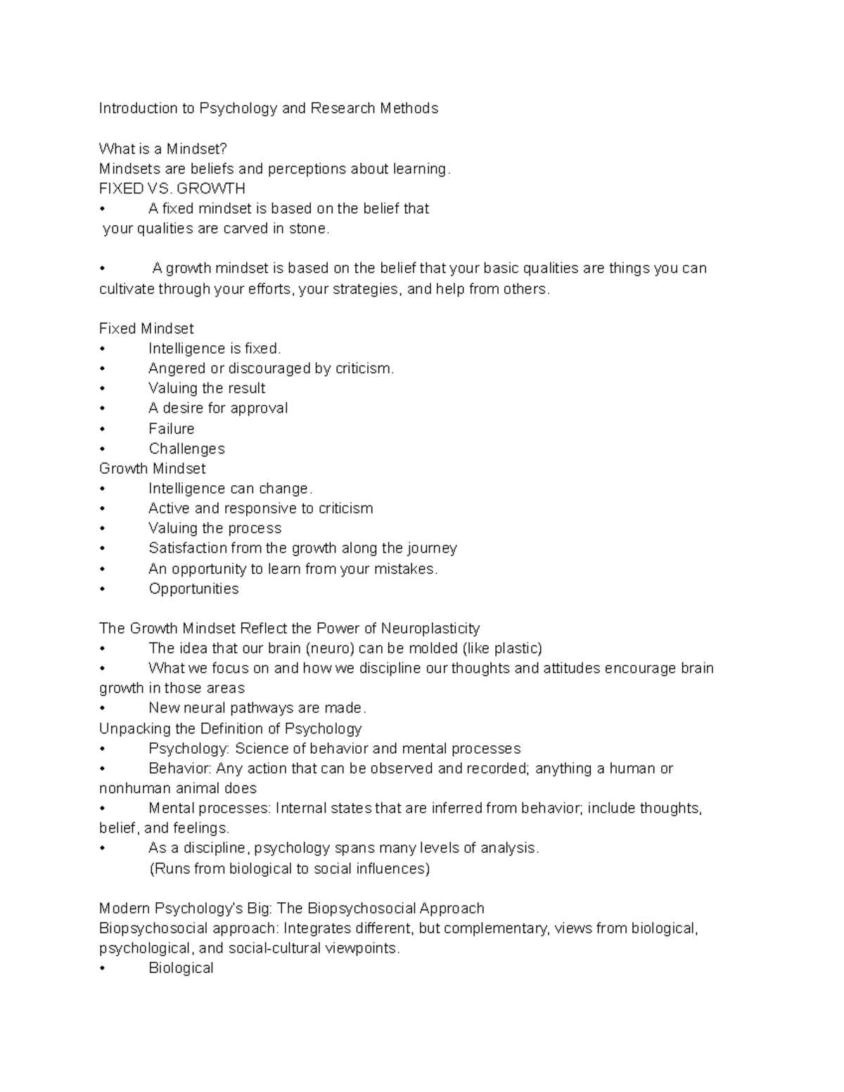 Introduction to Psychology and Research Methods - FIXED VS. GROWTH A ...