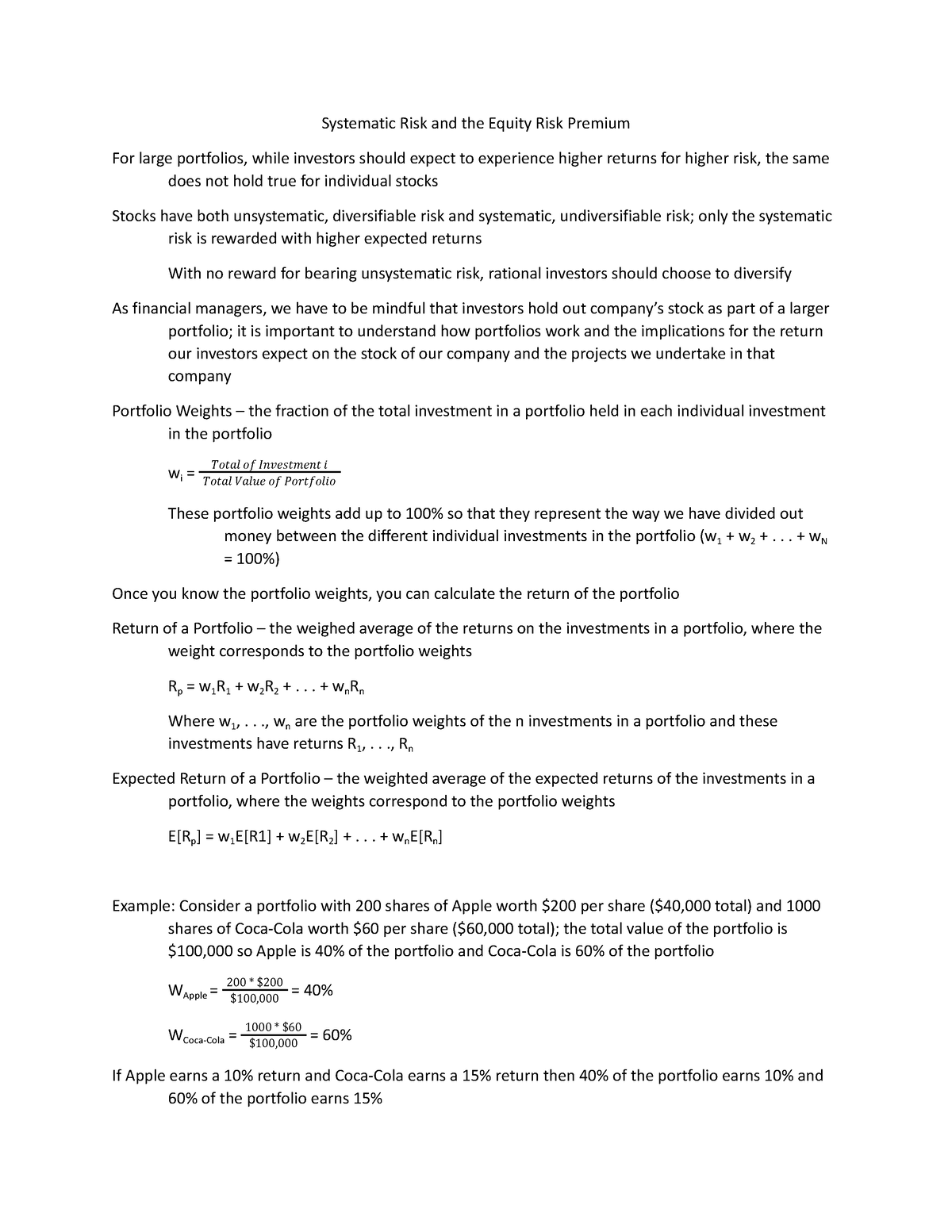 chapter-12-notes-systematic-risk-and-the-equity-risk-premium-for