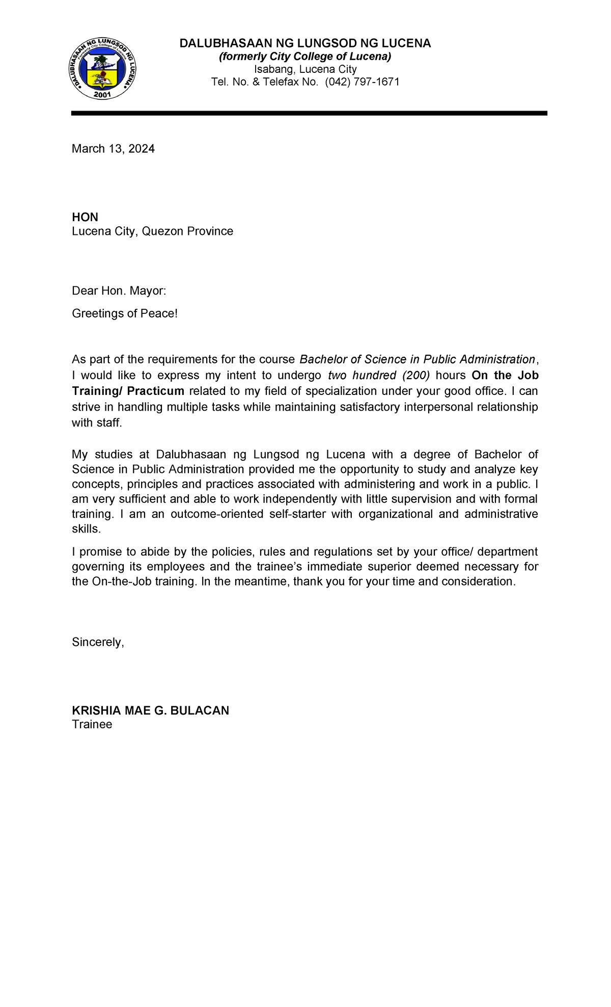 Internship- Initial- Documents - (formerly City College of Lucena ...