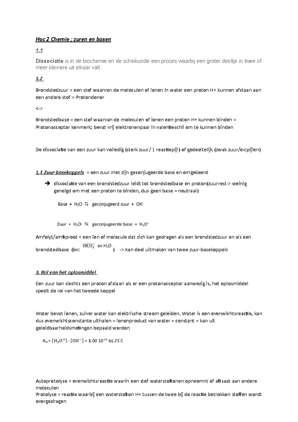 HOC Chemie H10 BSK - lecture note - Hoc 2 Chemie ; zuren en basen 1 ...