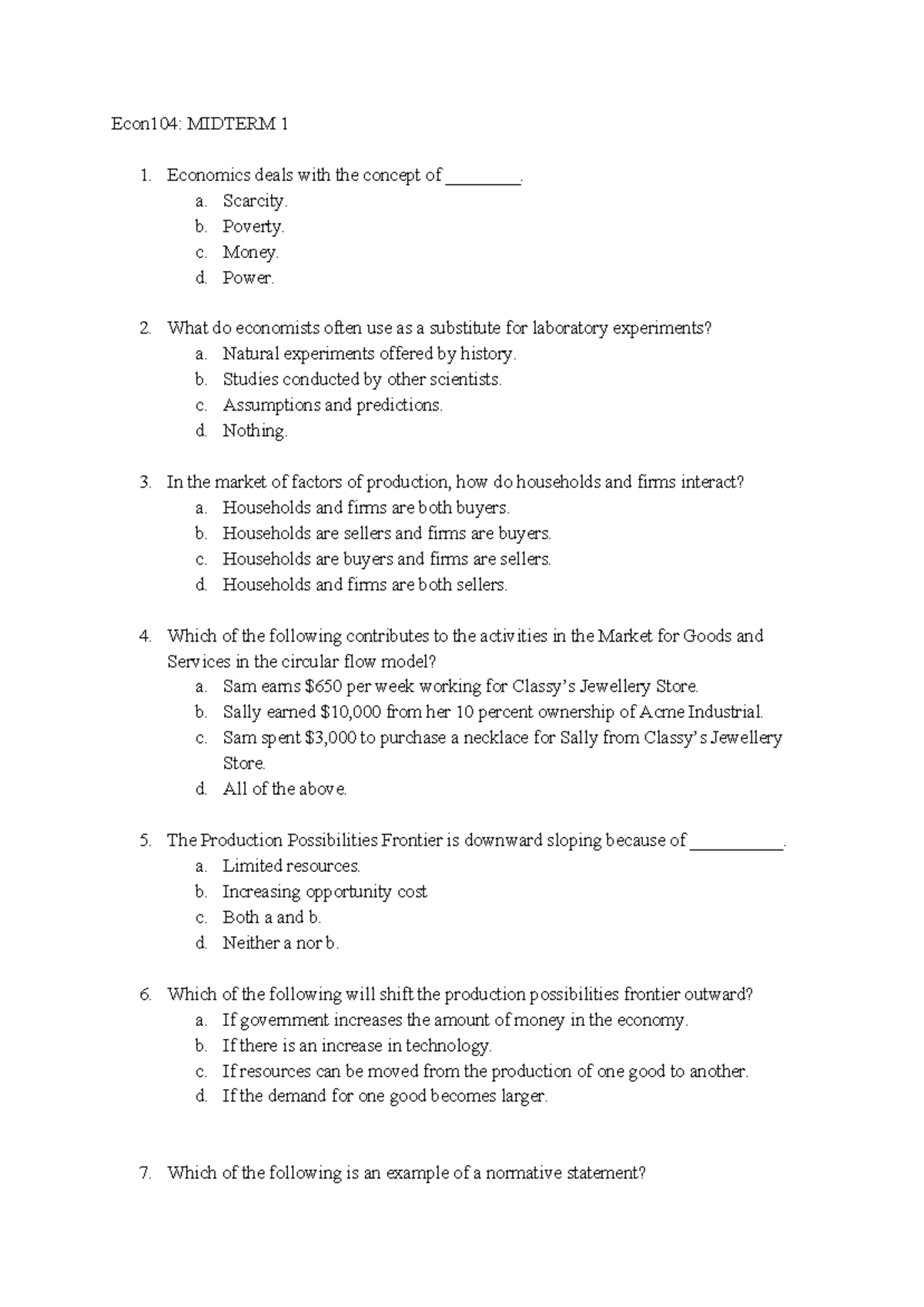 Midterm Exam 1 2 February 2018, Questions And Answers - Econ104 ...