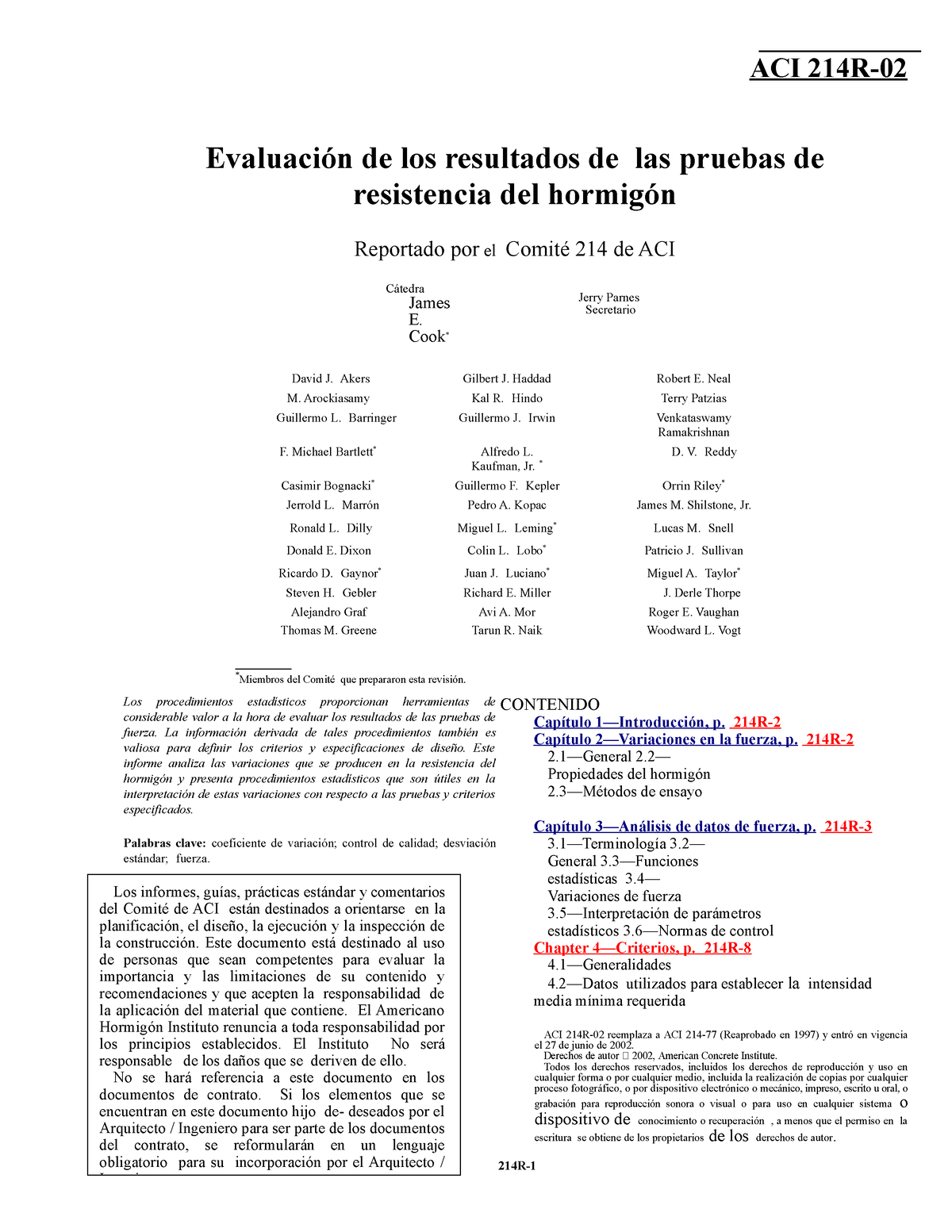 Lectura 12 En Español - Ncidmi - ACI 214R- Evaluación De Los Resultados ...