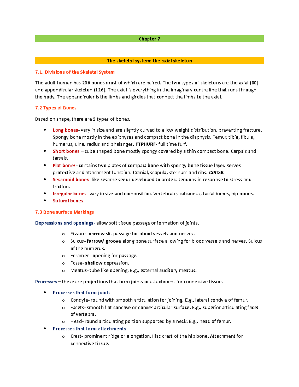 Chapter 7 - Chap 7 - Chapter 7 The Skeletal System: The Axial Skeleton ...