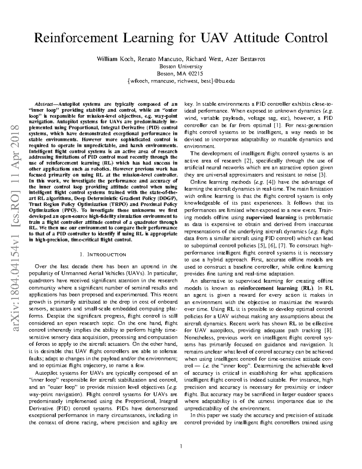1804 - It is paper - Reinforcement Learning for UAV Attitude Control ...