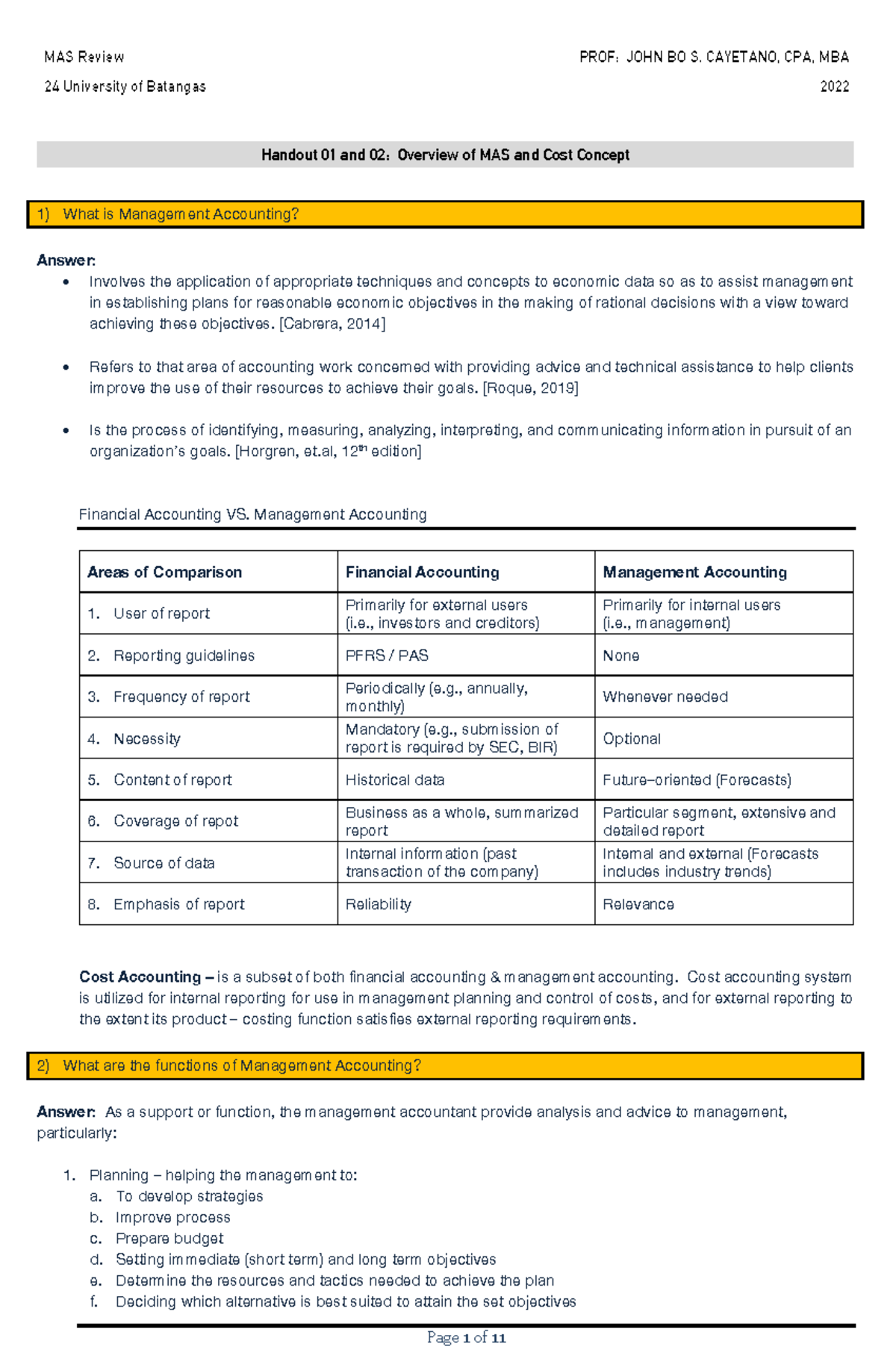 MAS 01 and 02 - Cost Concept, Statement of CGS, Overhead - MAS Review ...