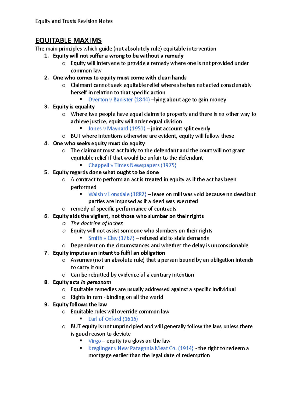 Equity and Trusts Revision Notes - Equity and Trusts Revision Notes ...