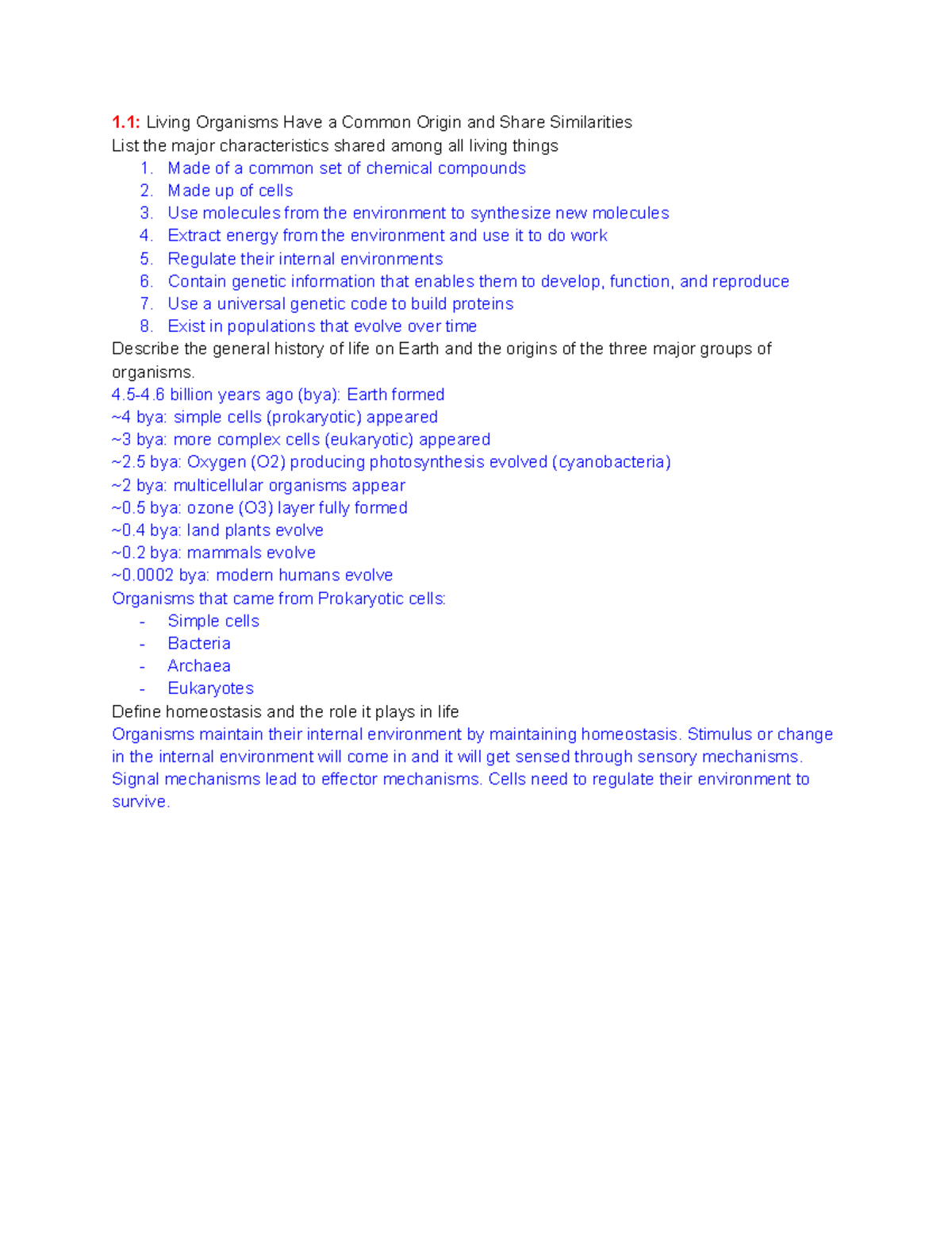 Unit 1 Study Guide - Google Docs - 1: Living Organisms Have a Common ...