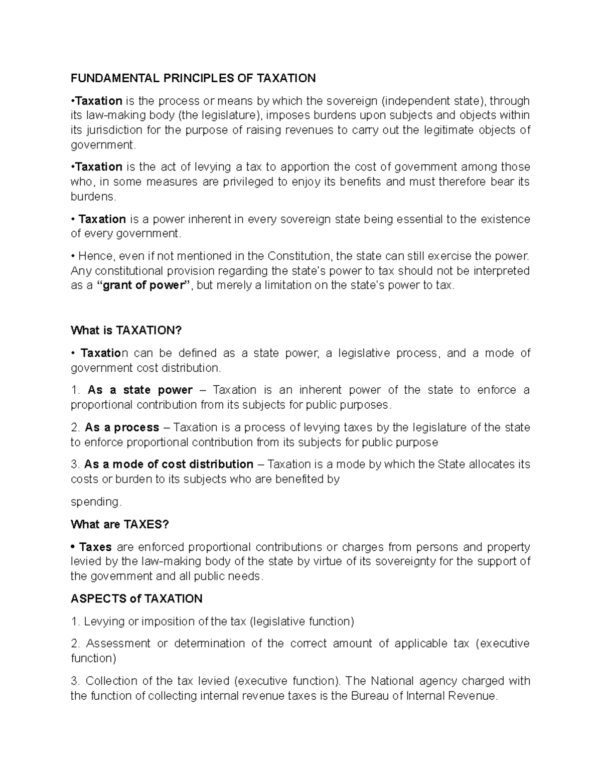 Fundamental Principles OF Taxation - FUNDAMENTAL PRINCIPLES OF TAXATION ...