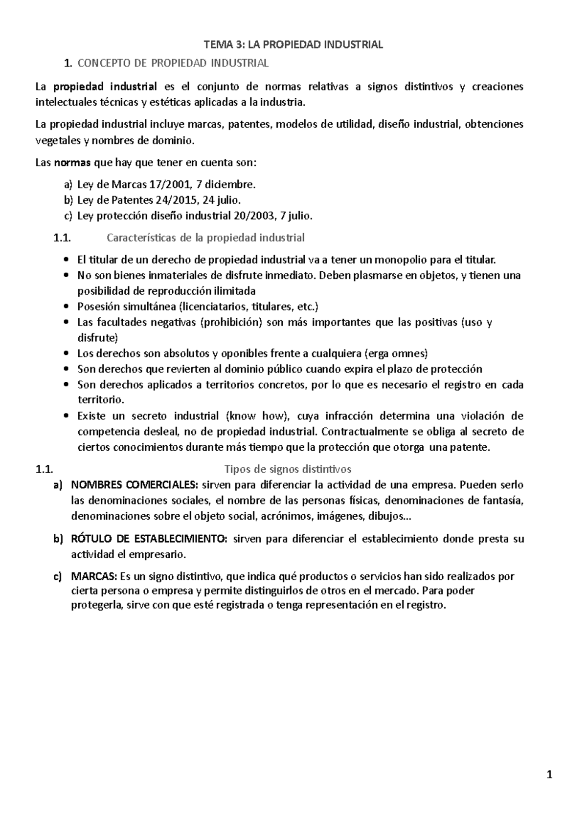 Derecho T3 - Apuntes - TEMA 3: LA PROPIEDAD INDUSTRIAL 1. CONCEPTO DE ...