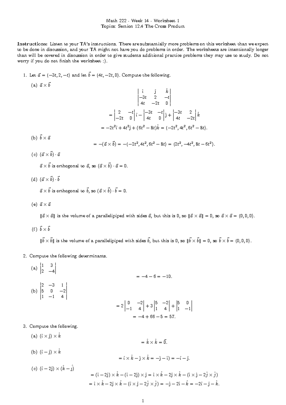 222-Wk14 - Section 12.4 Worksheet solved - Math 222 - Week 14 ...