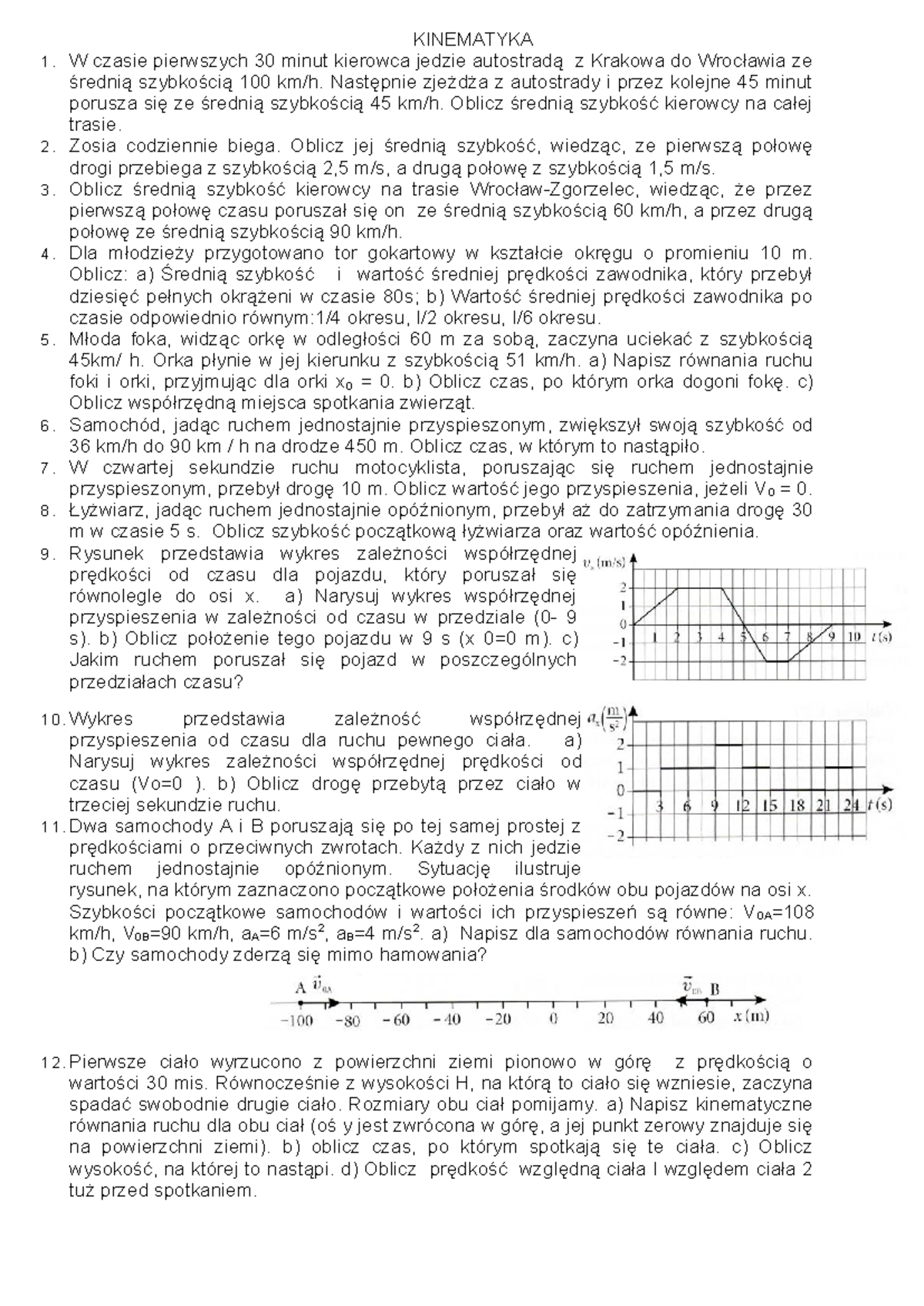1 Kinematyka - Zestaw zadań - KINEMATYKA 1. W czasie pierwszych 30