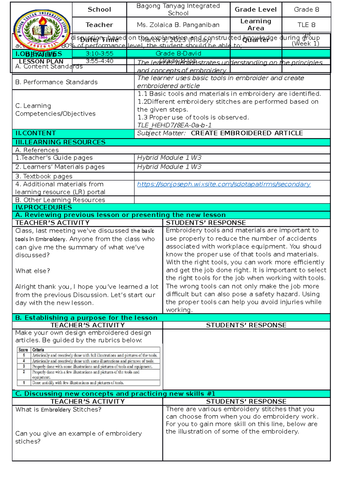 DLPTLE L2 Embroidered Article At the end of the discussion, based